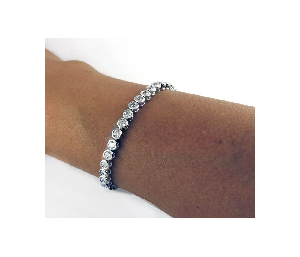 18k White Gold Plated Bezel Cubic Zirconia 4mm Round Cut Tennis Bracelet – 7.5″