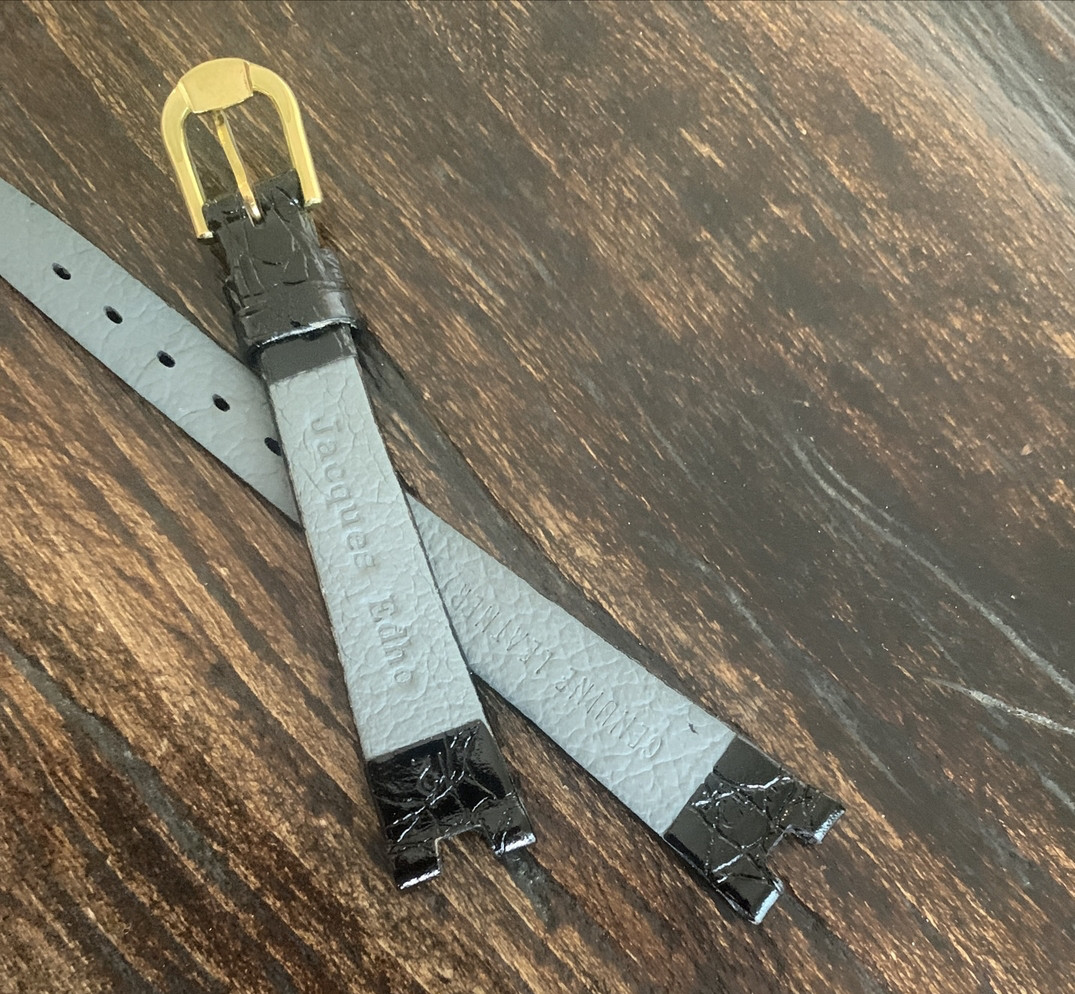 Jacques Edho Thin Shiny Black Alligator Print Leather Strap 12 mm (4mm Cut) 6.5″