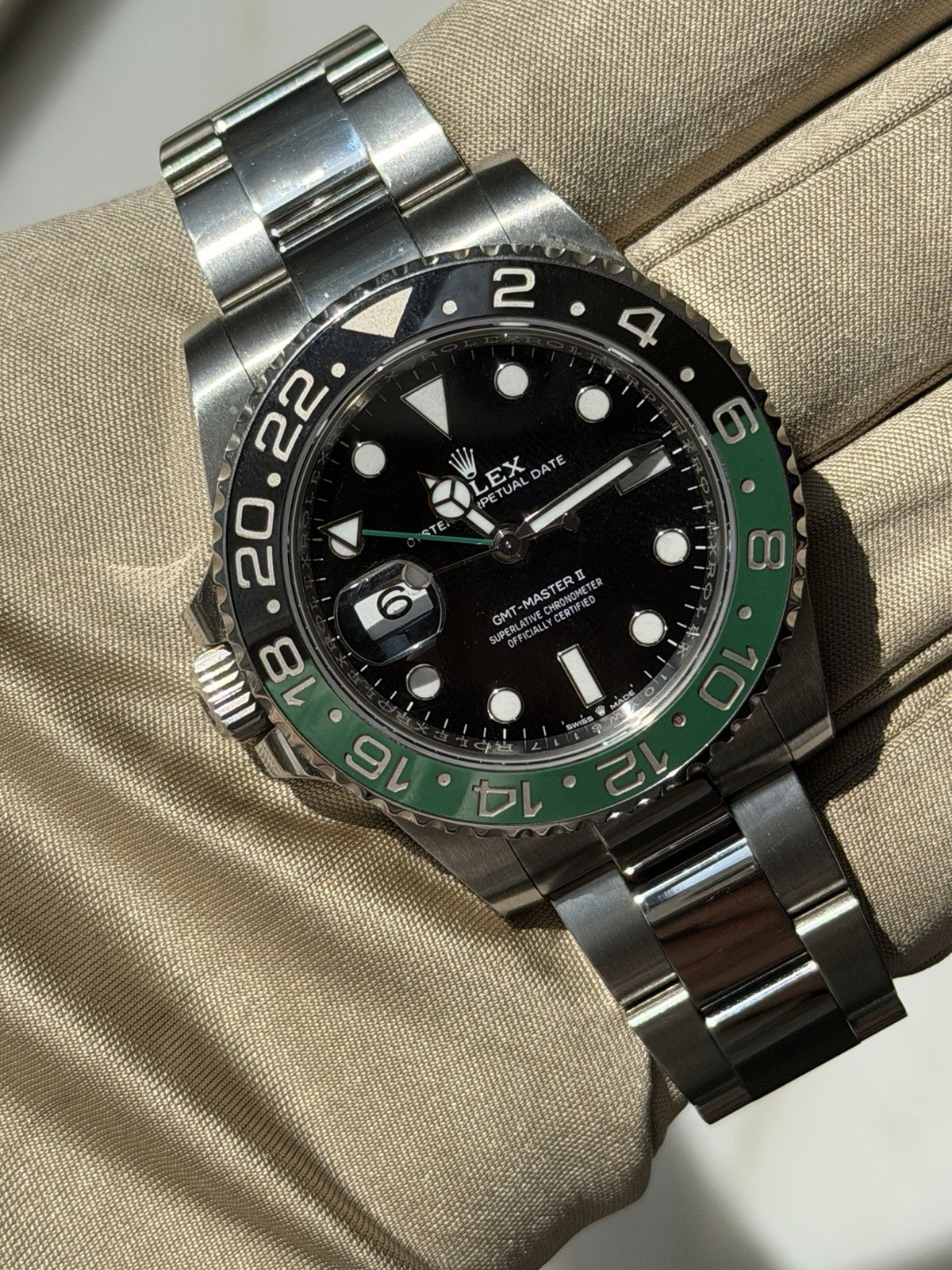 Rolex GMT-Master II 126720VTNR Silver Oyster Bracelet with Black and Green Bezel