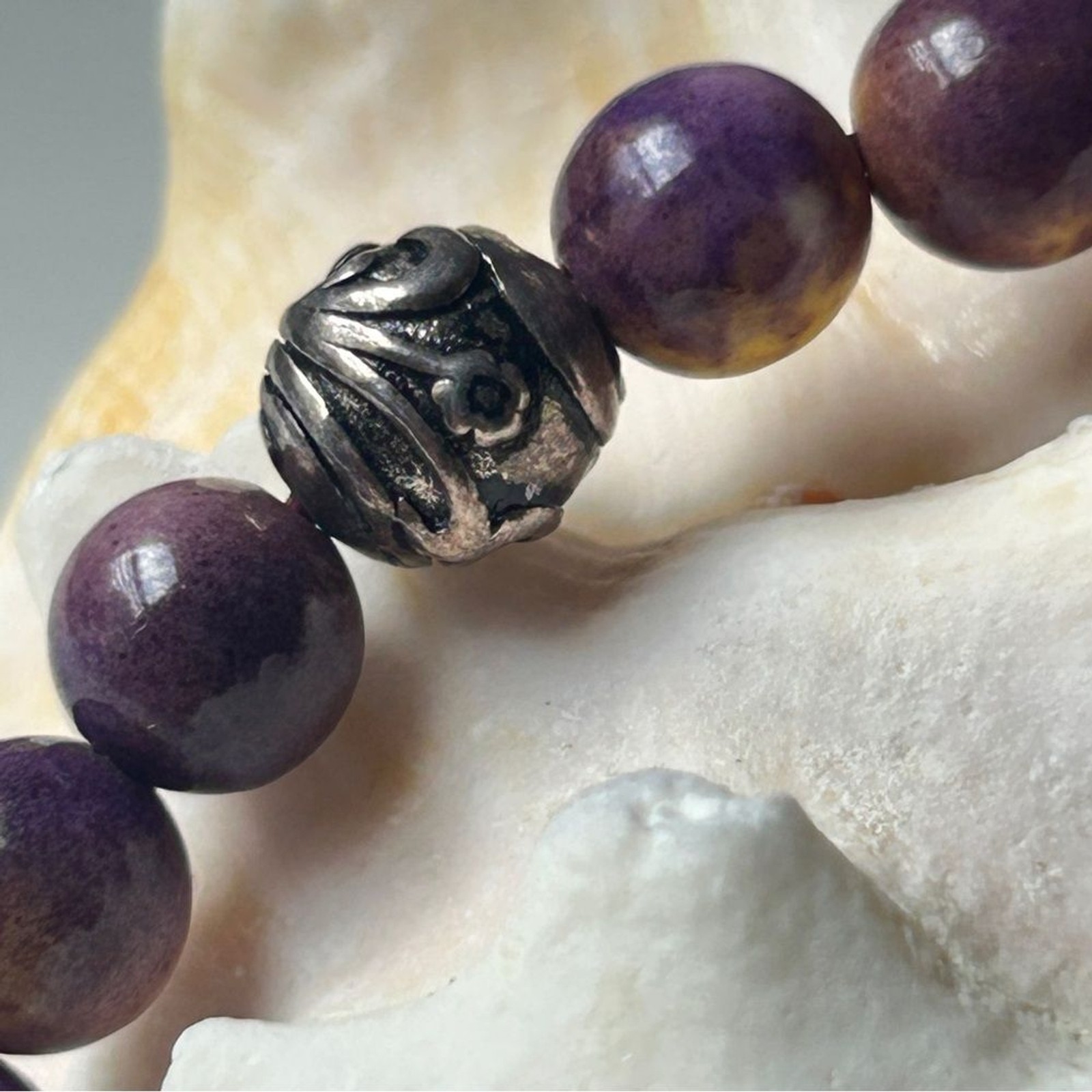 Purple and Yellow mixed color jade Beaded Bracelet 8mm fits 15-17cm wrist