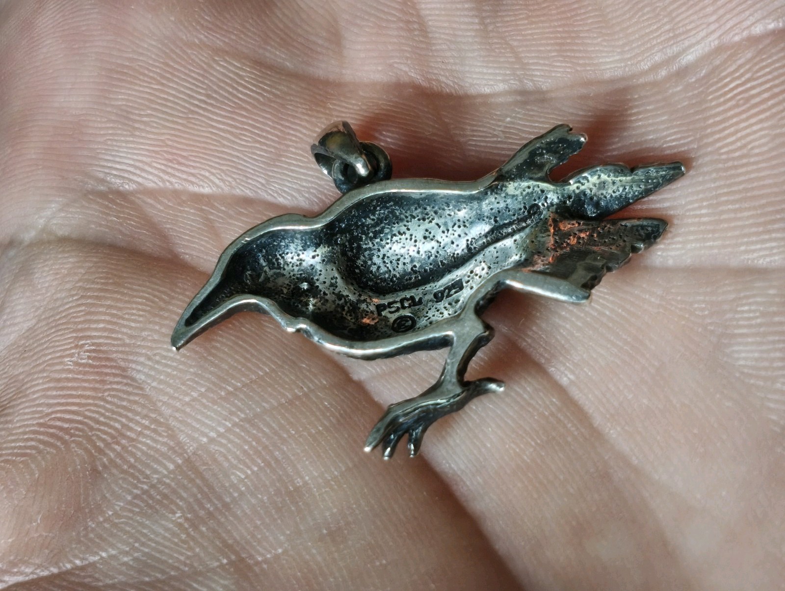 Peter Stone Haunted by the Mythical Raven Sterling Silver Pendant Nice Detail 5g