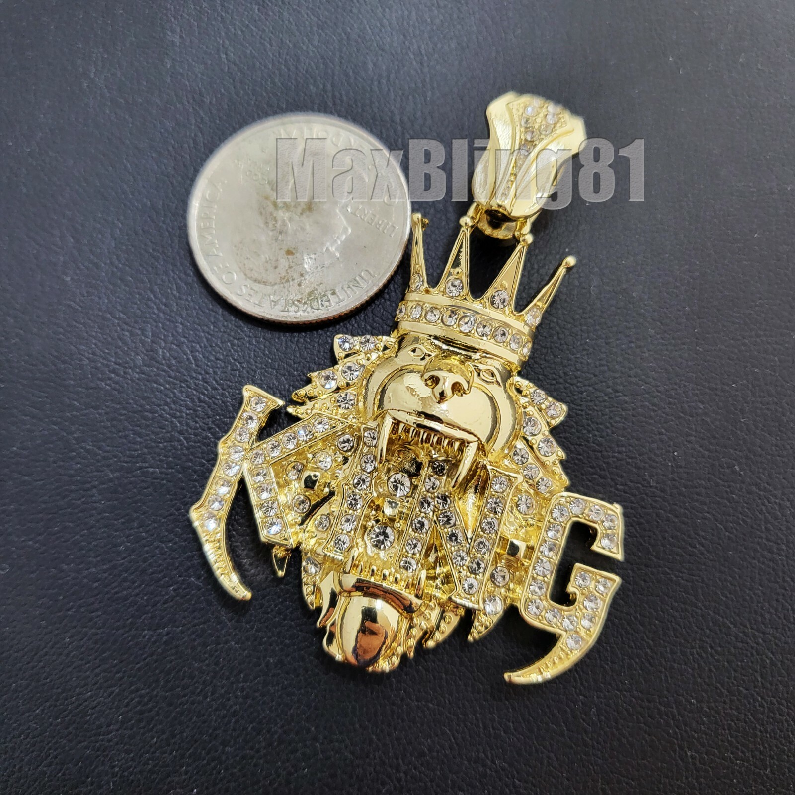 Hip Hop Jewelry Rapper’s King Crown Lion Gold Silver Finish Bling Charm Pendant