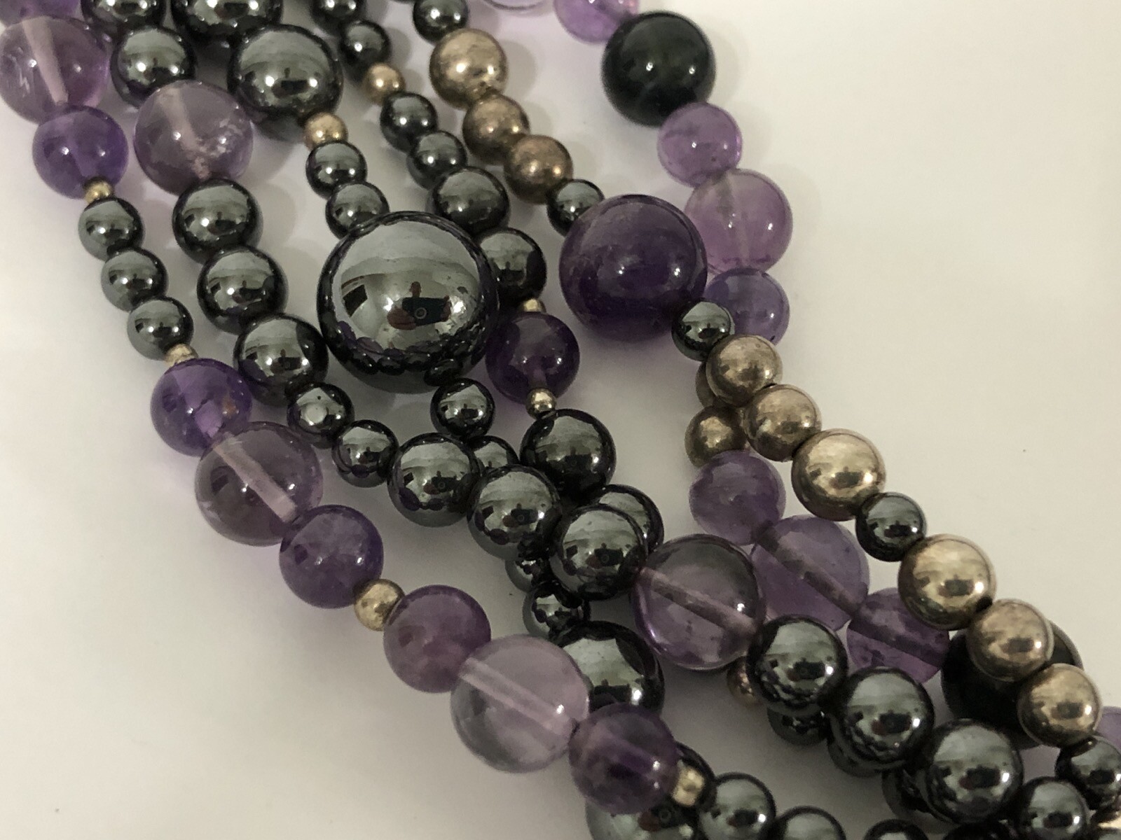 SUSAN CUMMINGS multi strand amethyst bead necklace/Choker statement piece Signed