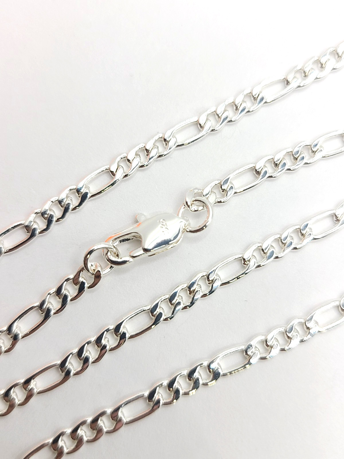 Mens .925 Sterling Silver Flat Figaro Link Chain Necklace 3.3mm 18 inches 7.04gr