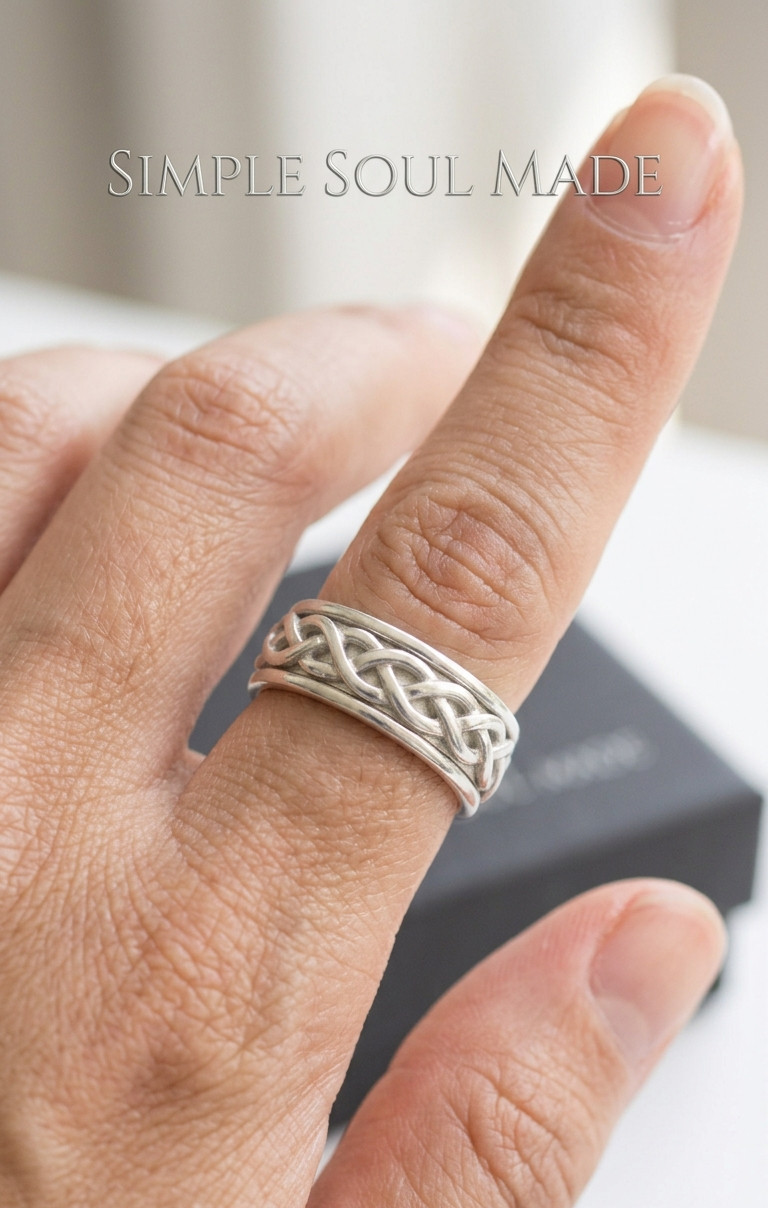 925 Sterling Silver Celtic Spinner Ring Wide Meditation Band Wedding Ring Unisex
