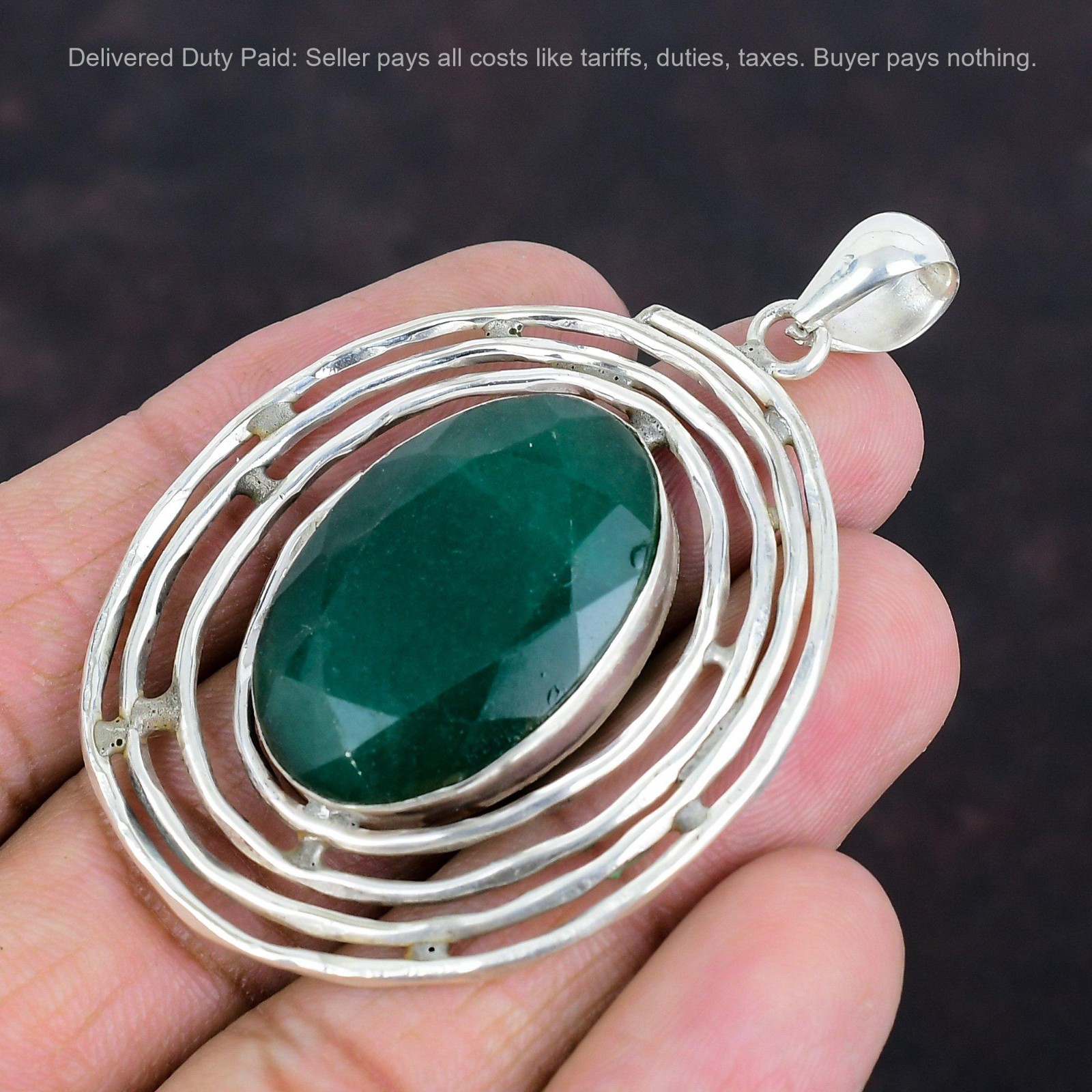 Oval Natural Zambian Emrald 925 Sterling Silver Mother Birthday Bezel Pendant