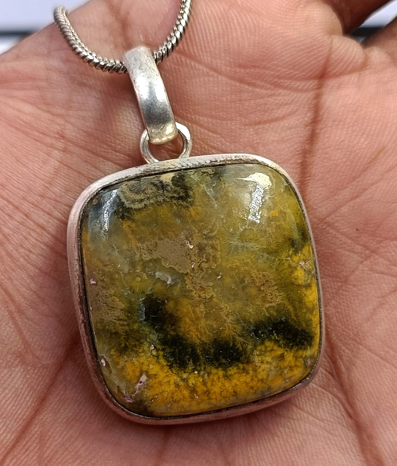 79 Ct Natural Yellow Turquoise Cushion Shap 925 Silver Pendant Loose Gems 6FGJ