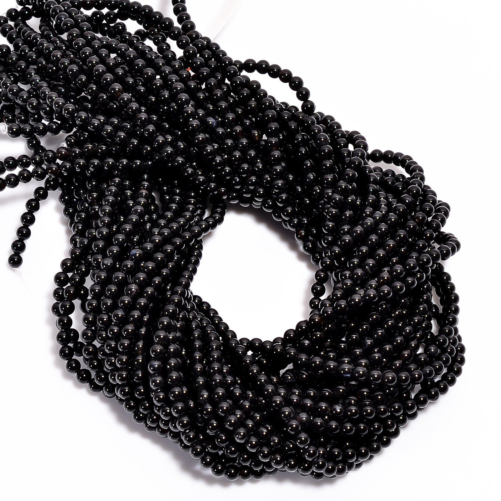 Natural Black Onyx Gemstone Round Shape Smooth Beads 4X4.5 mm Strand 15″ AB597