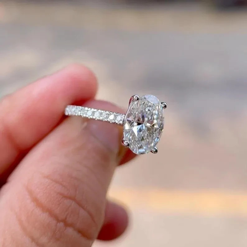 2.50Ct Oval Lab Grown Diamond cathedral Setting Engagement Ring 14K White Gold