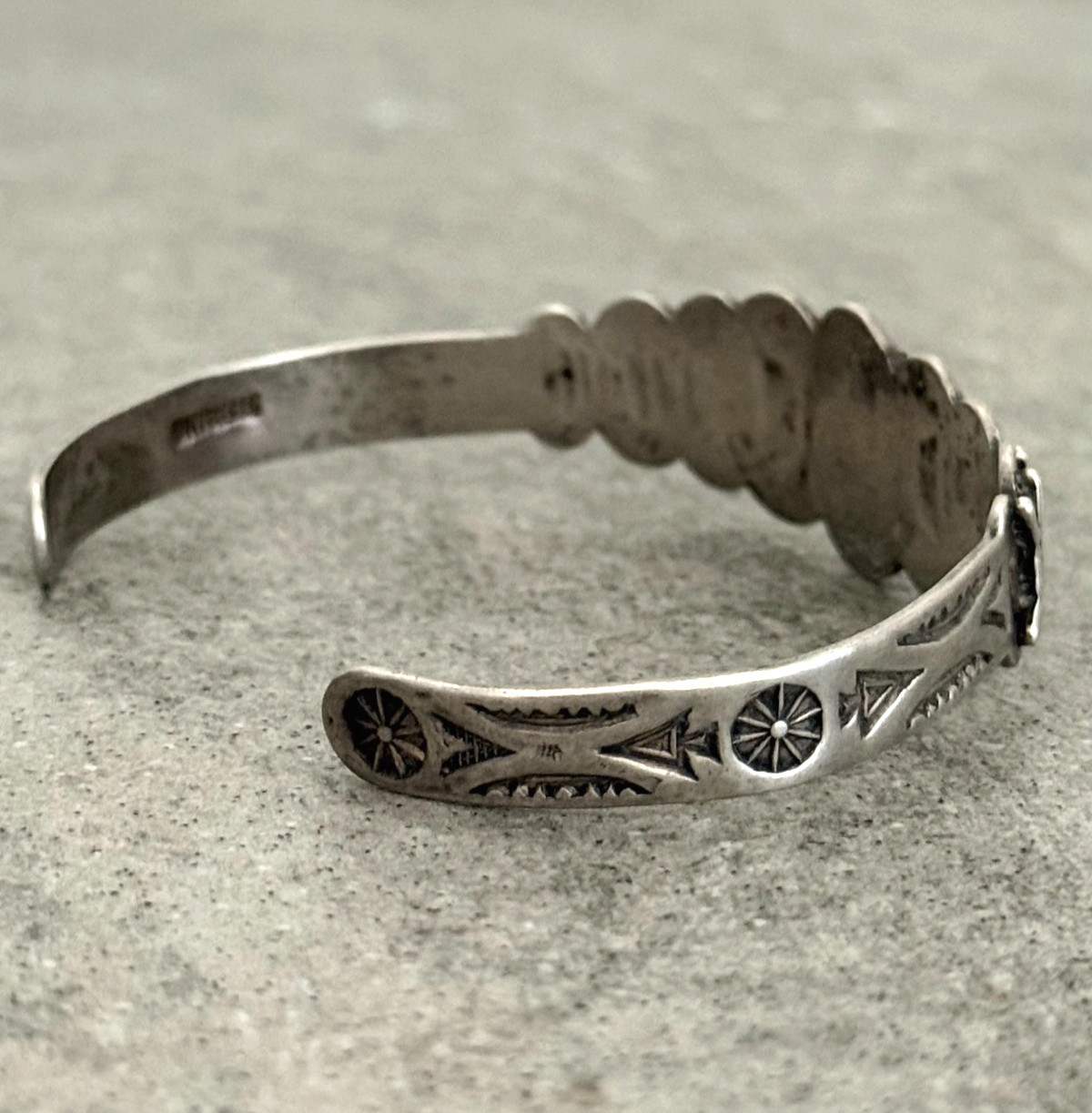 Vintage FRED HARVEY ERA Navajo Turquoise DOG HORSE Sterling Bracelet 6.7 in