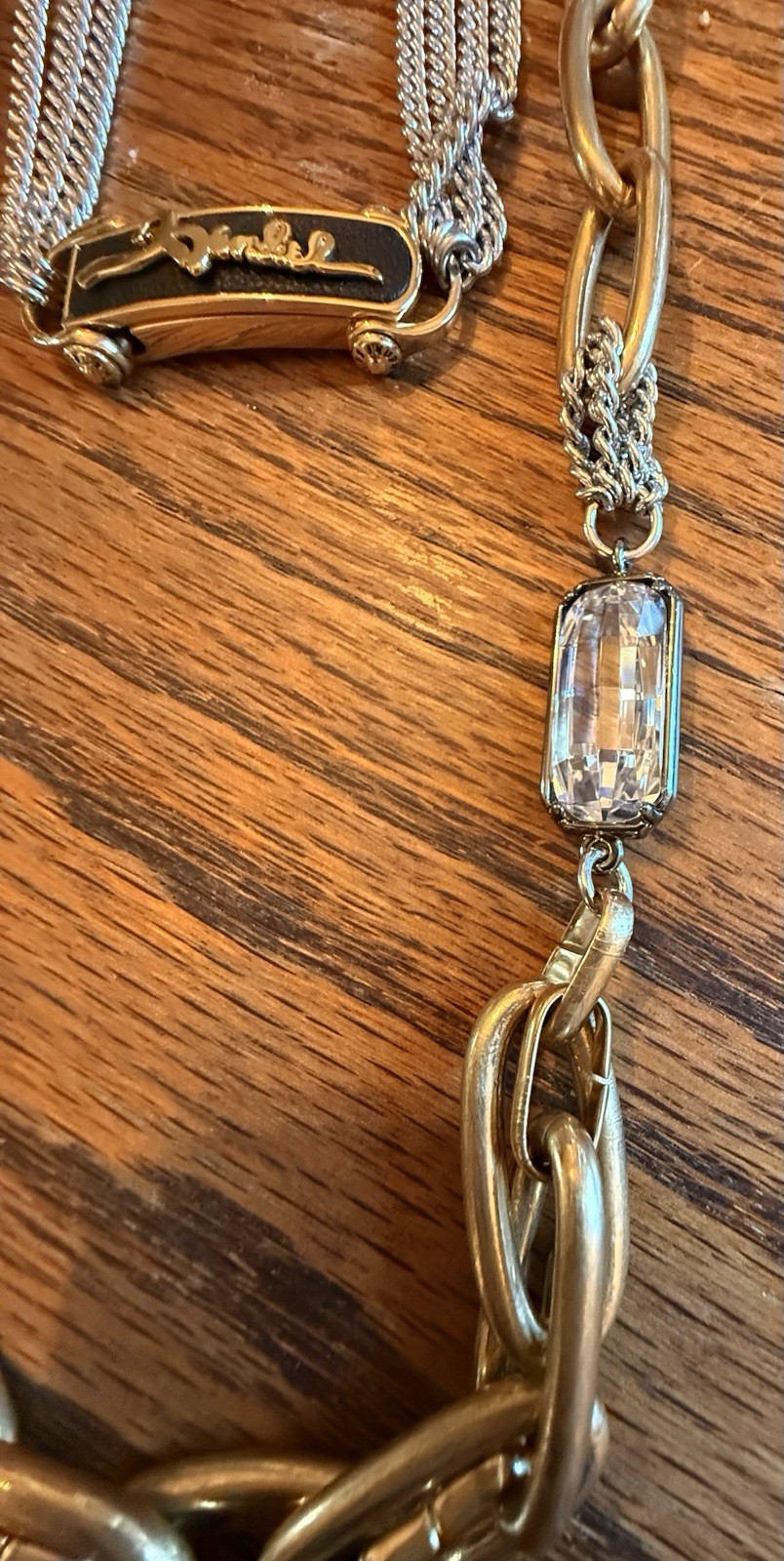 Henri Bendel Multi Strand Necklace Mixed Metals Rhinestones
