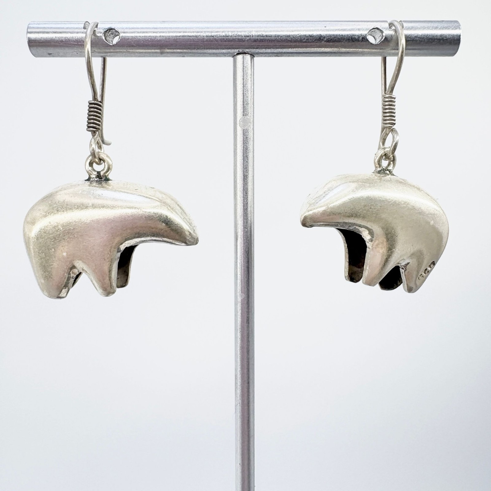 Jingle Bell Bear Dangle Earrings Sterling Silver 925 Size 1.5″ Length
