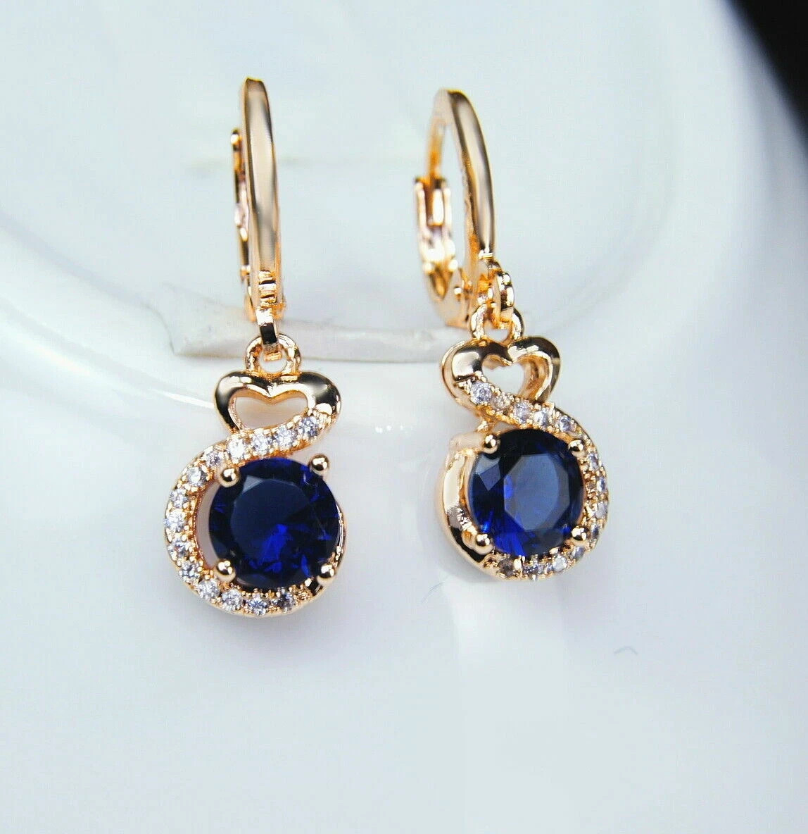 2Ct Lab Created Blue Sapphire Womens Dangle Earring 14K Yellow Gold Finish
