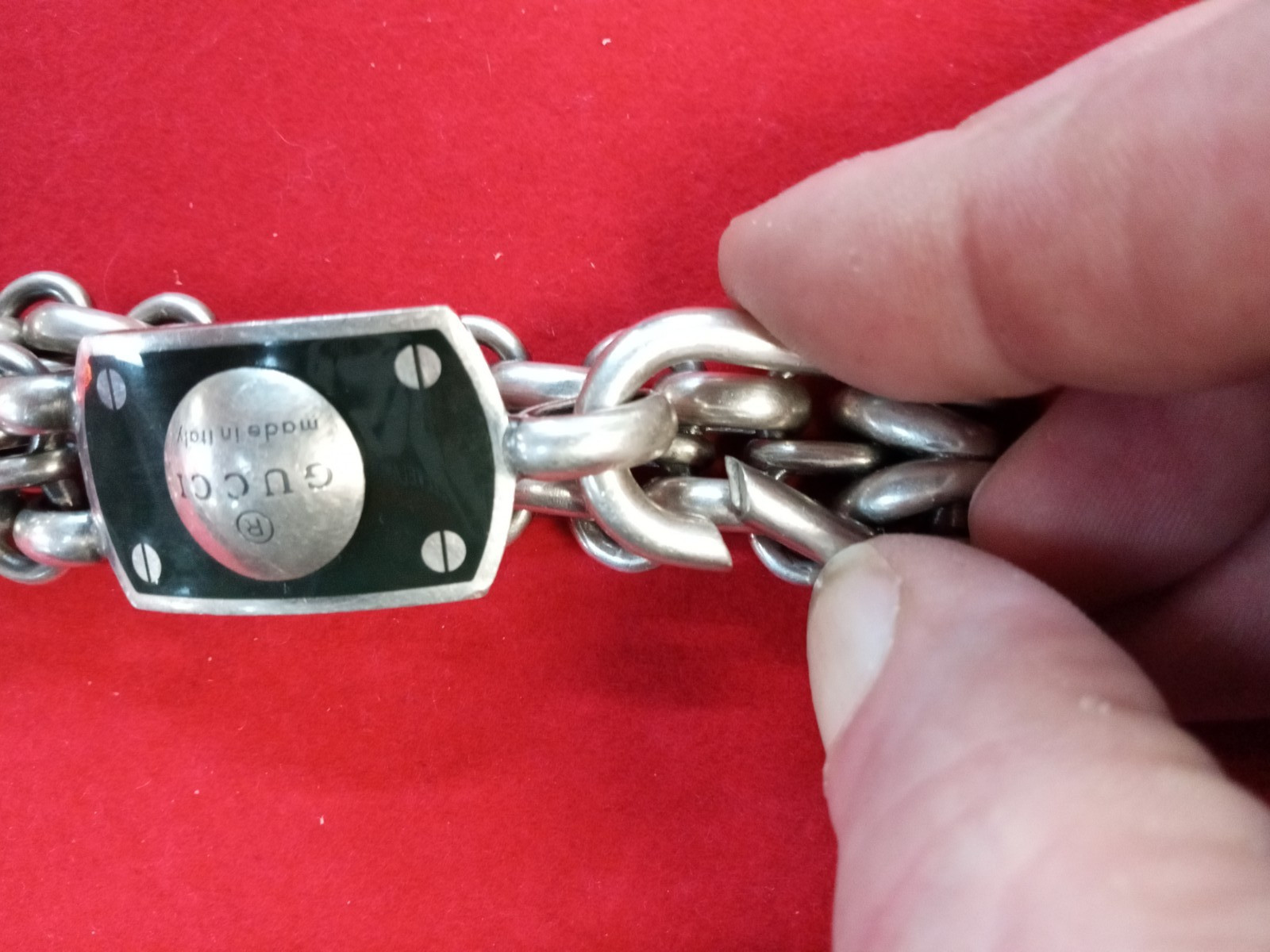 Gucci 925 double Chain Schackle/Handcuff Bracelet w/ secure hook closure tested