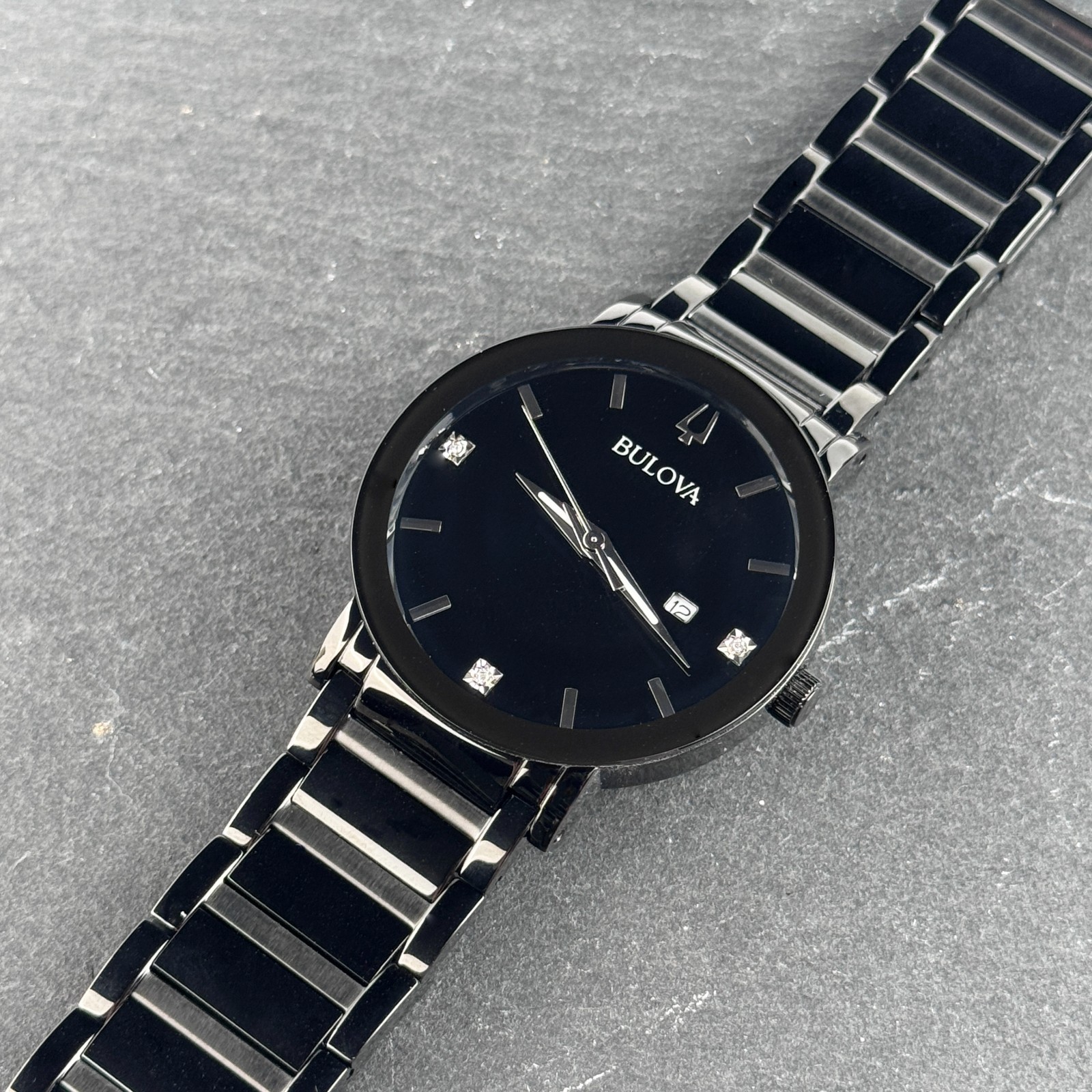 Bulova Futuro Men’s Modern 98D144 Black Diamond Dial Quartz Watch 42mm