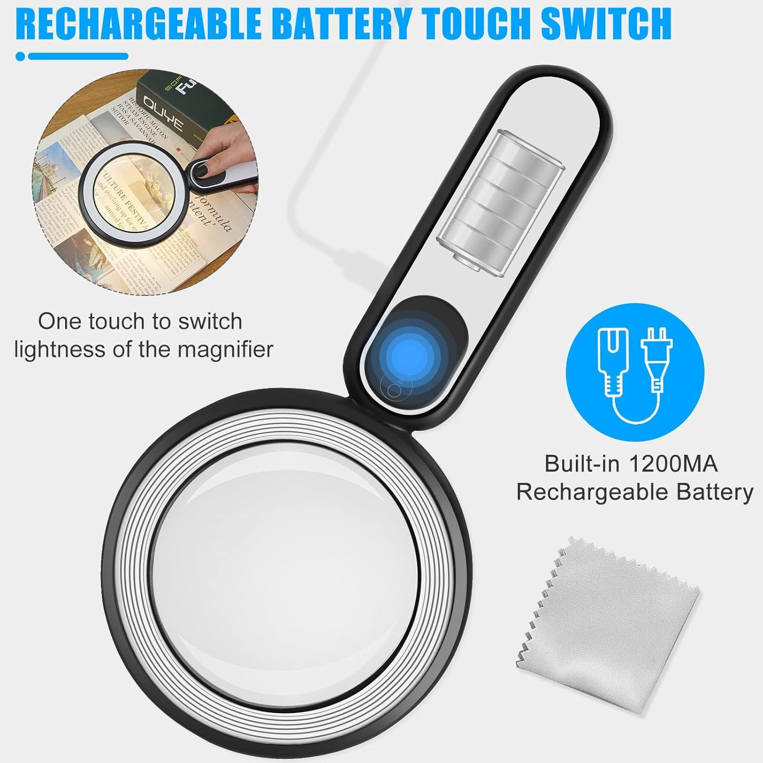 Rechargeable 30X Magnifying Glass with Light – 21 LED, 3 Modes, Handheld