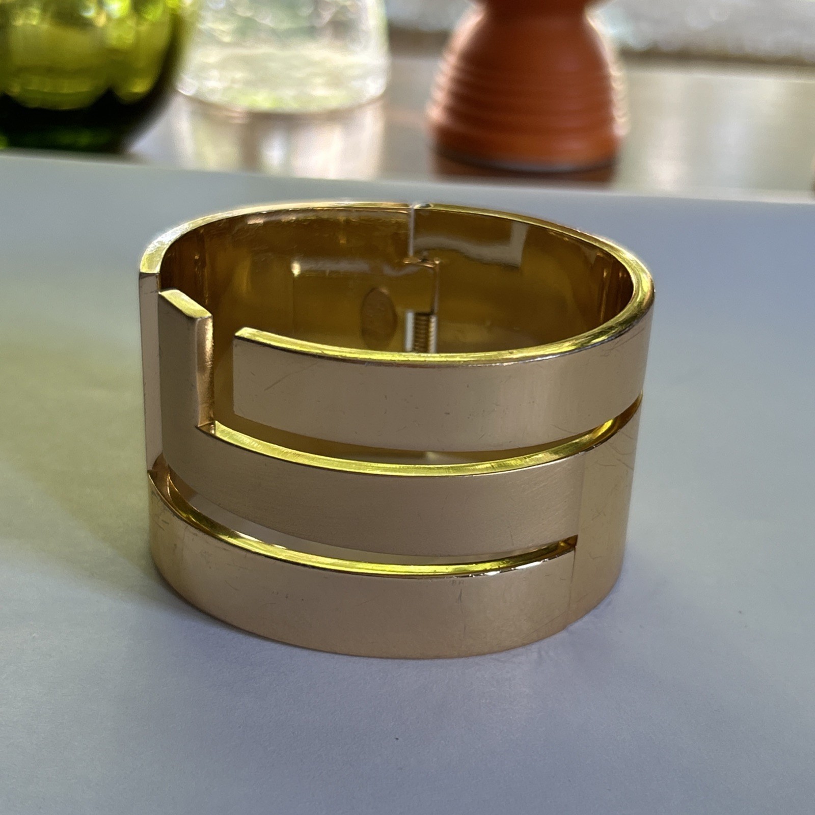 Vintage 70’s Lanvin Paris Signed Gold Plated Wide Clamp Statement Bracelet