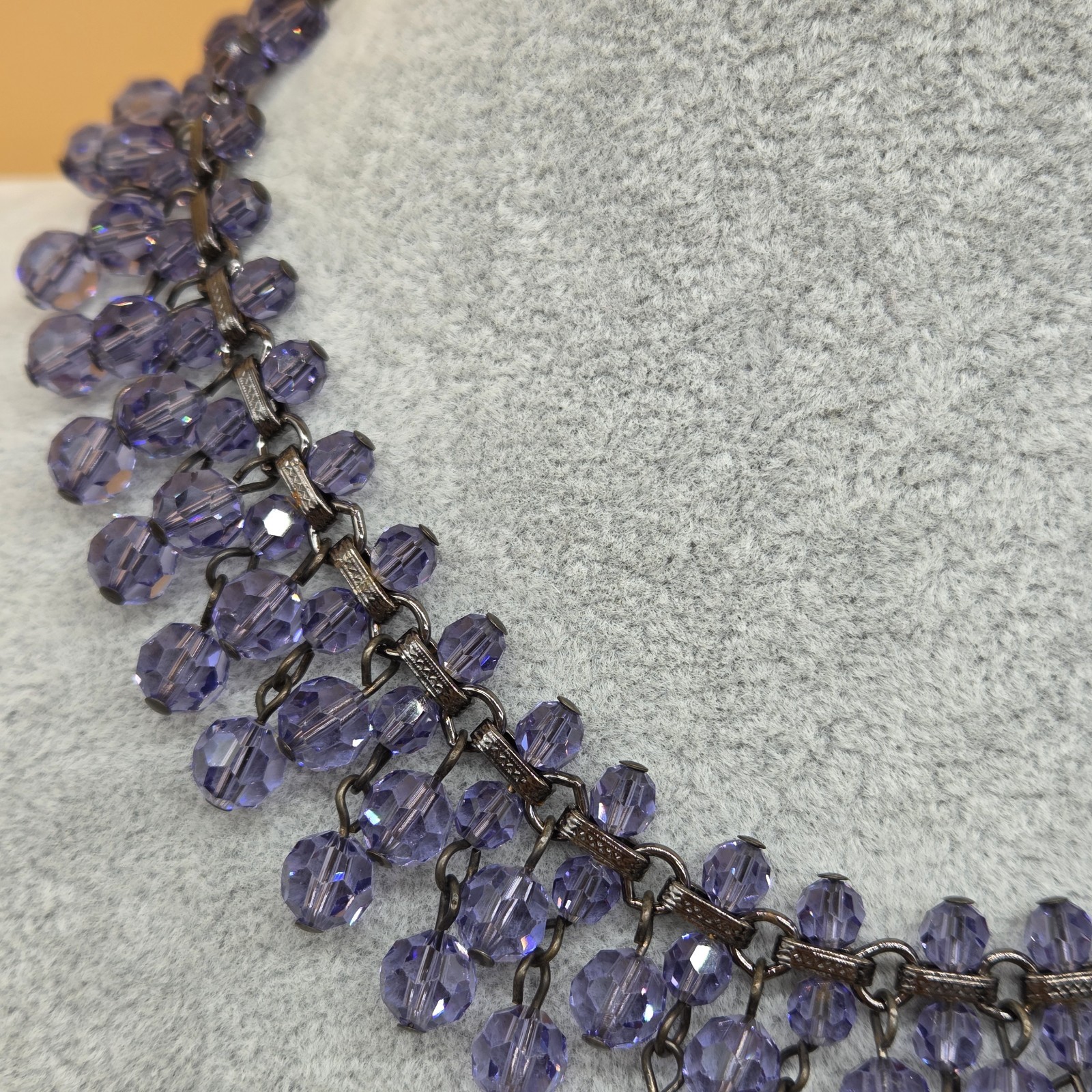 Amethyst Purple Shade Crystal/Rhinestone/Glass Beads Sparkly Evening Necklace