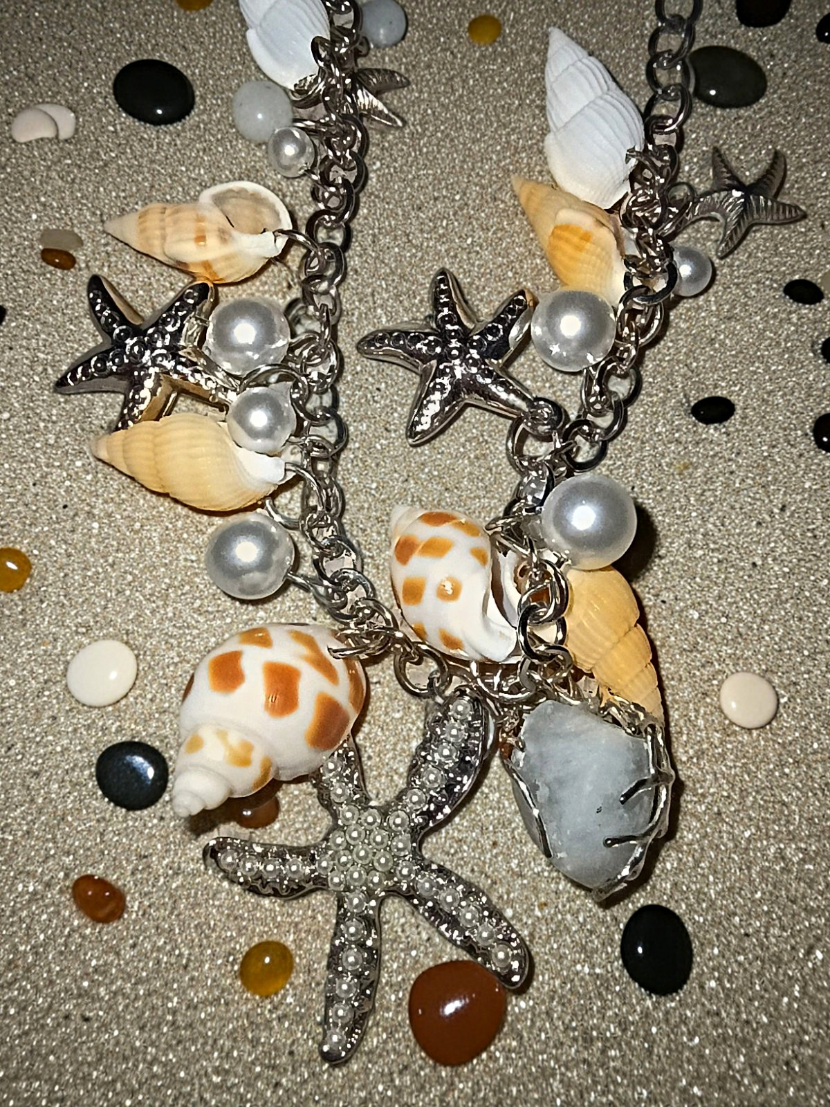 Pendant Necklace Celestite Crystal Starfish Shell Charm Pearl Beach Sea Life