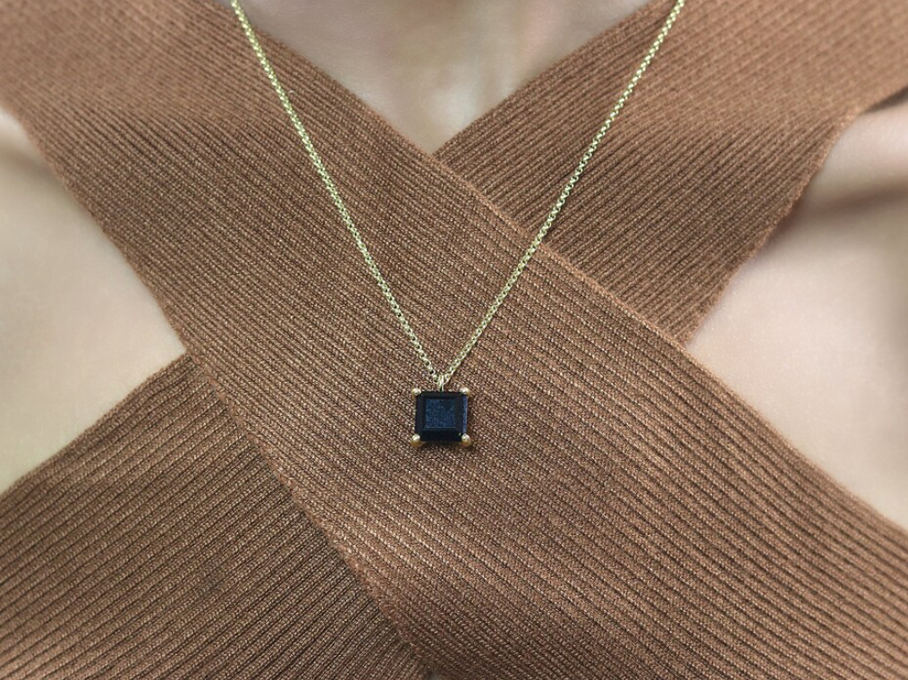 Dainty Square Cut Black Onyx Necklace 925 Sterling Silver Black Onyx Jewelry