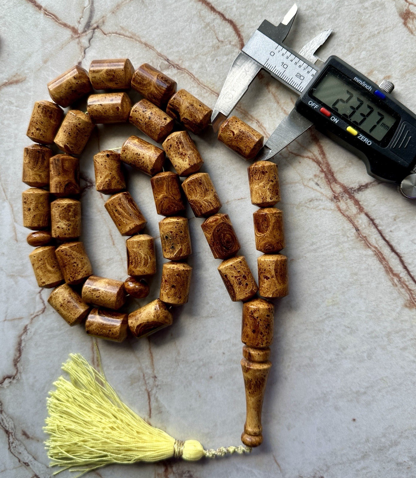 Big Baltic Amber 140g. Islamic Prayer Rosary Barrel 33 Brown Beads Pressed
