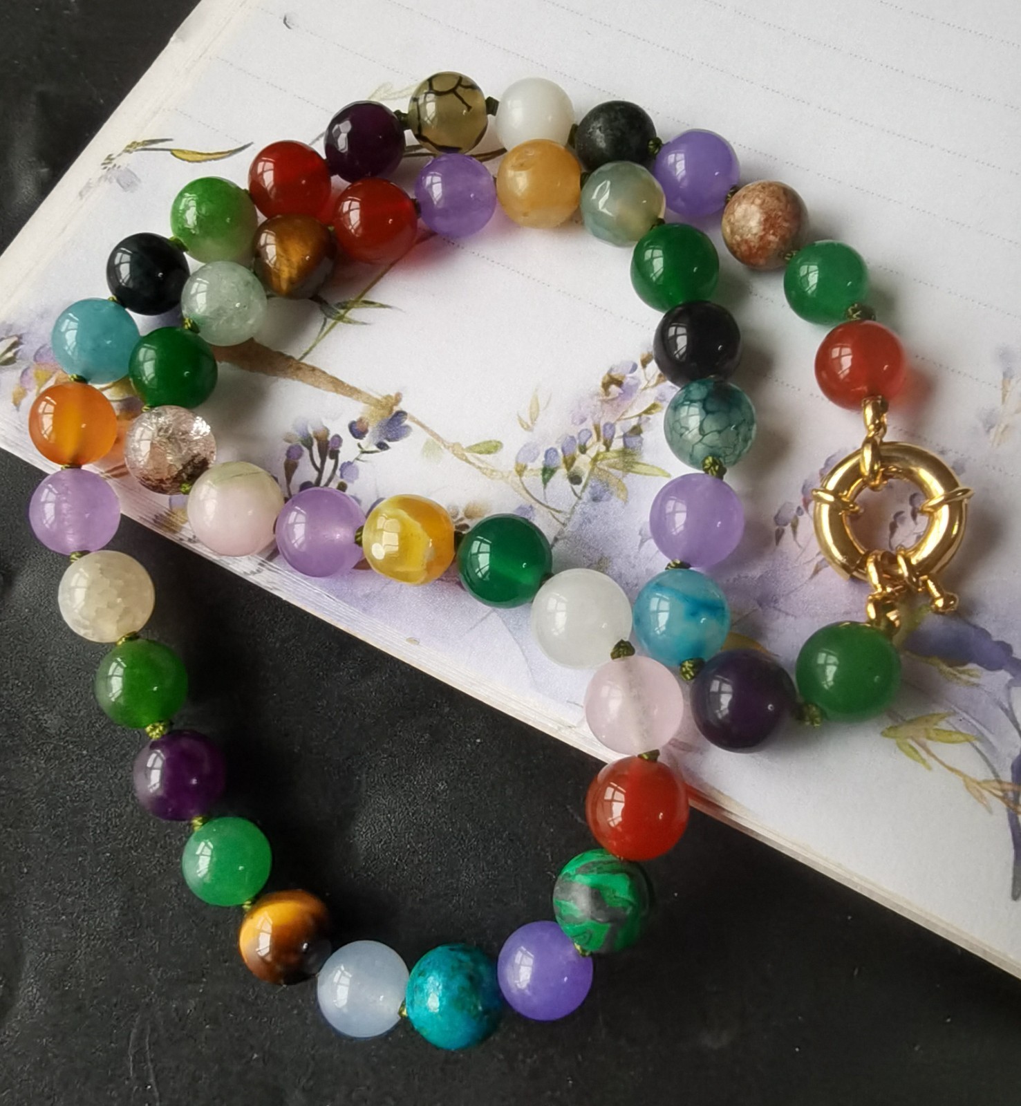 Round rainbow Jade necklace bracelet,Round 8mm gemstone Beads Knotted 16″-60″