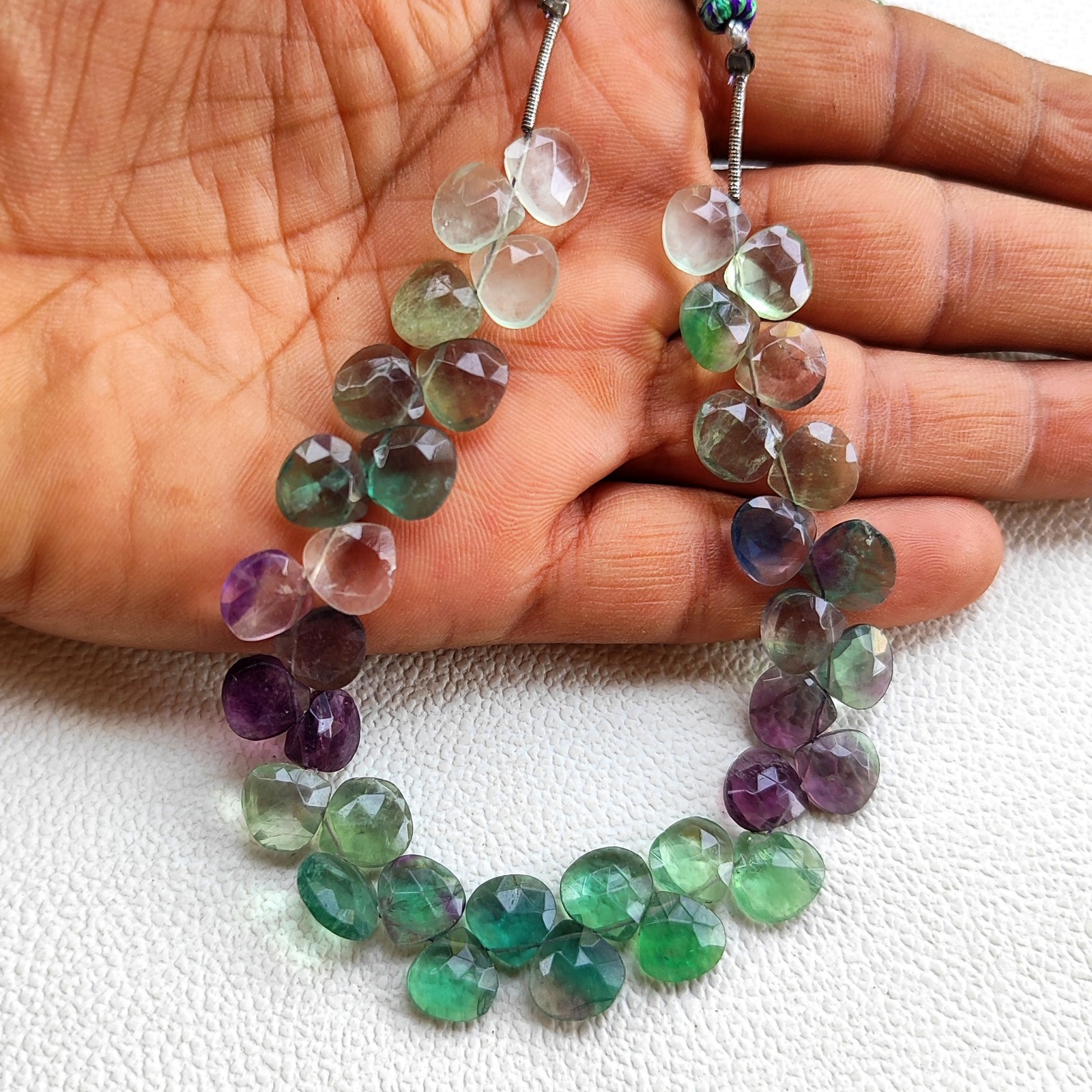 Natural Fluorite 9mm Faceted Heart Beads 8″ Strand Brazil Gemstone Jewelry