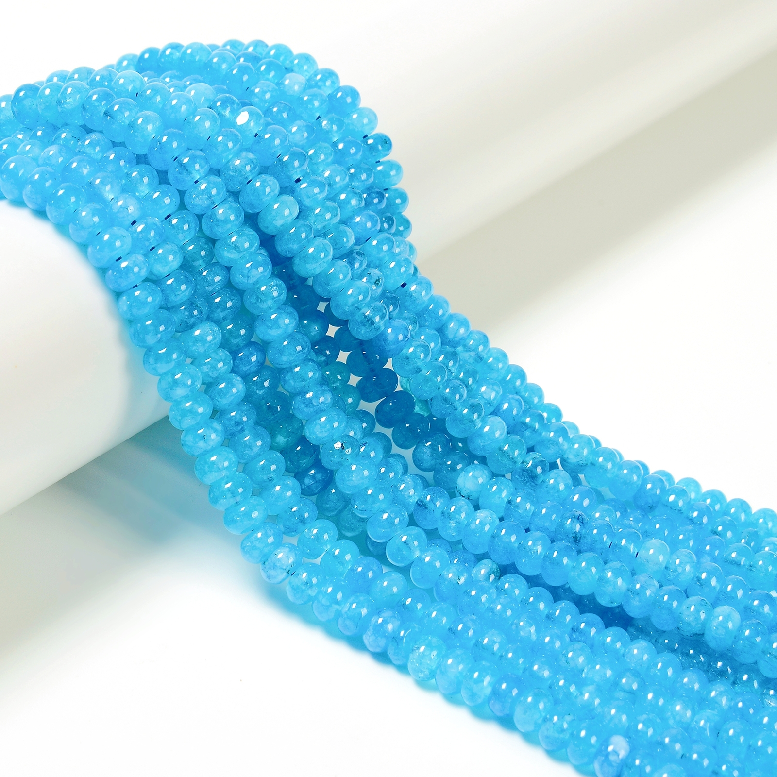 Aqua Blue Color Dyed Jade Smooth Rondelle Beads Size 4x6mm 15.5” Strand