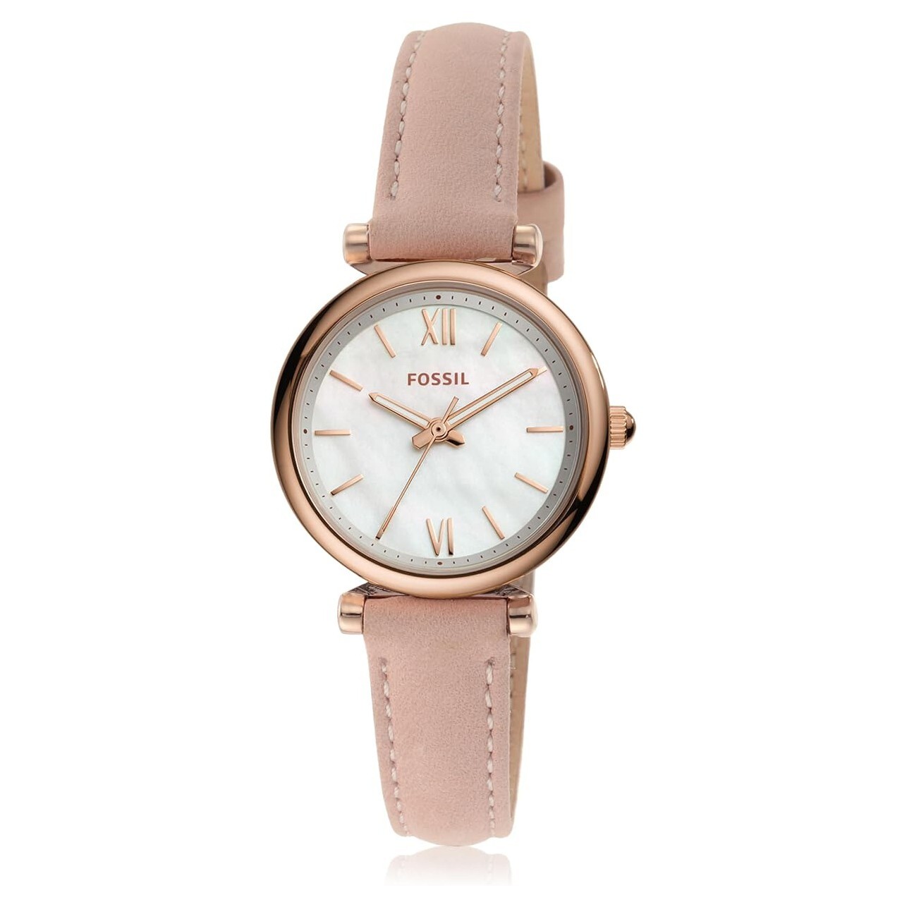 Fossil Carlie Mini Women’s White Dial Beige Leather Band Analog Quatz Watch