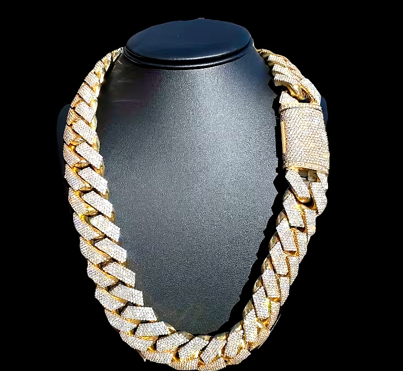 Men’S Hip-Hop Cuban Chain Necklace, Double-Row Central Faux, Miami Cuban Chain