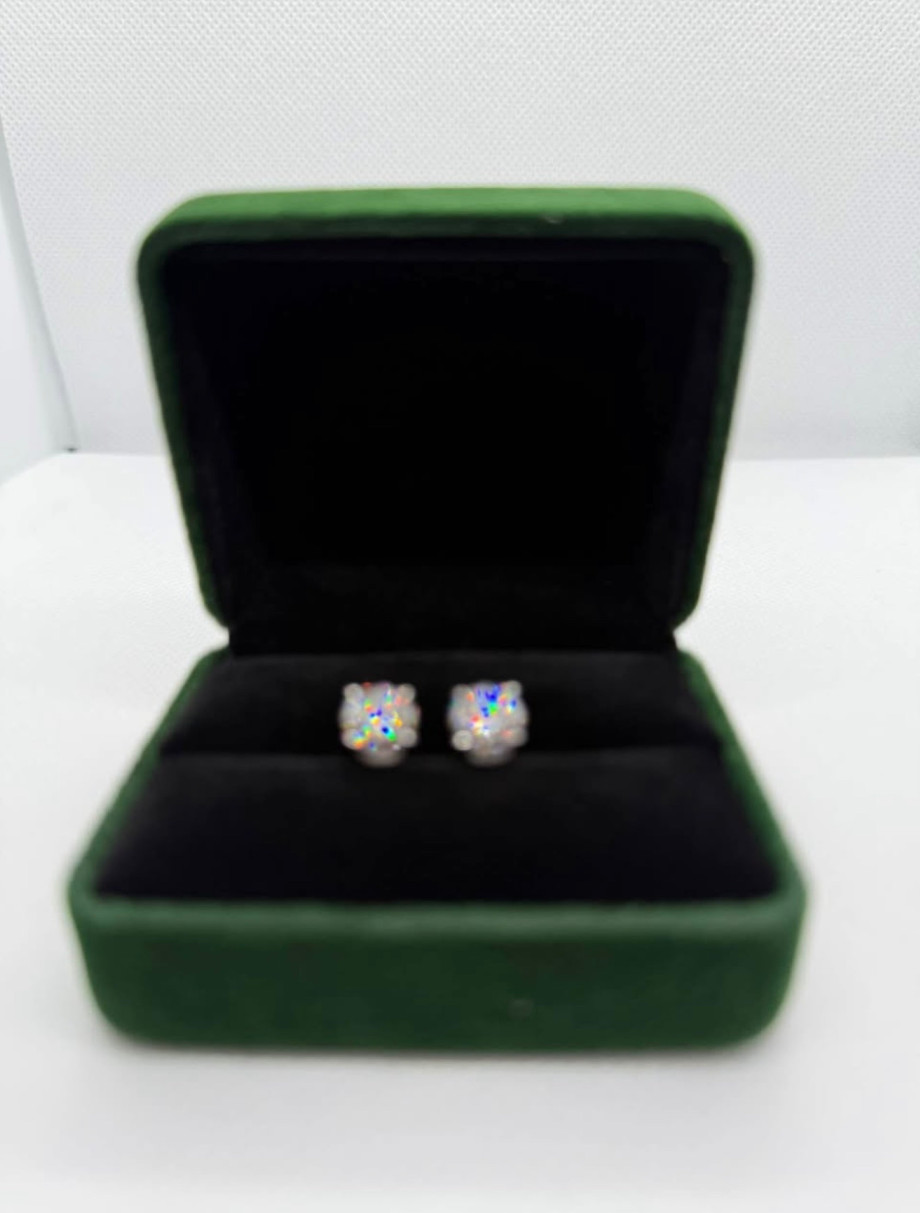 Moissanite 2CT Total Stud Earrings – 1CT Each | 925 Silver, 18K Rhodium White