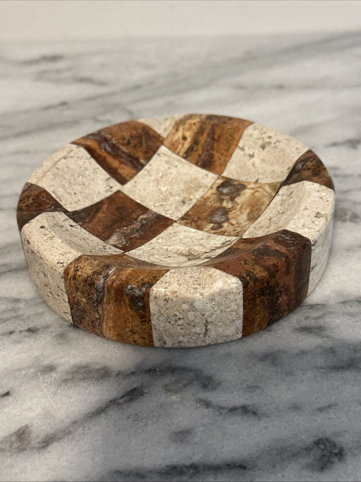 Marble Stone Checkered Ash Tray Catchall Natural Stone Soap Dish Multi Use