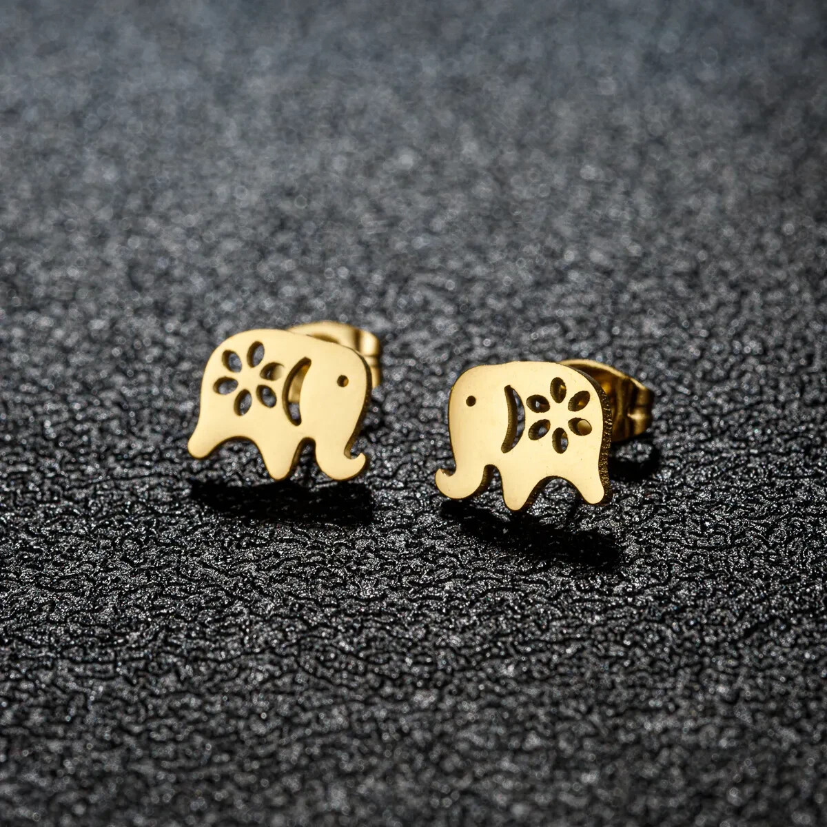 14K Gold Plated Elephant Stud Earrings – Dainty Stainless Steel for All Ages