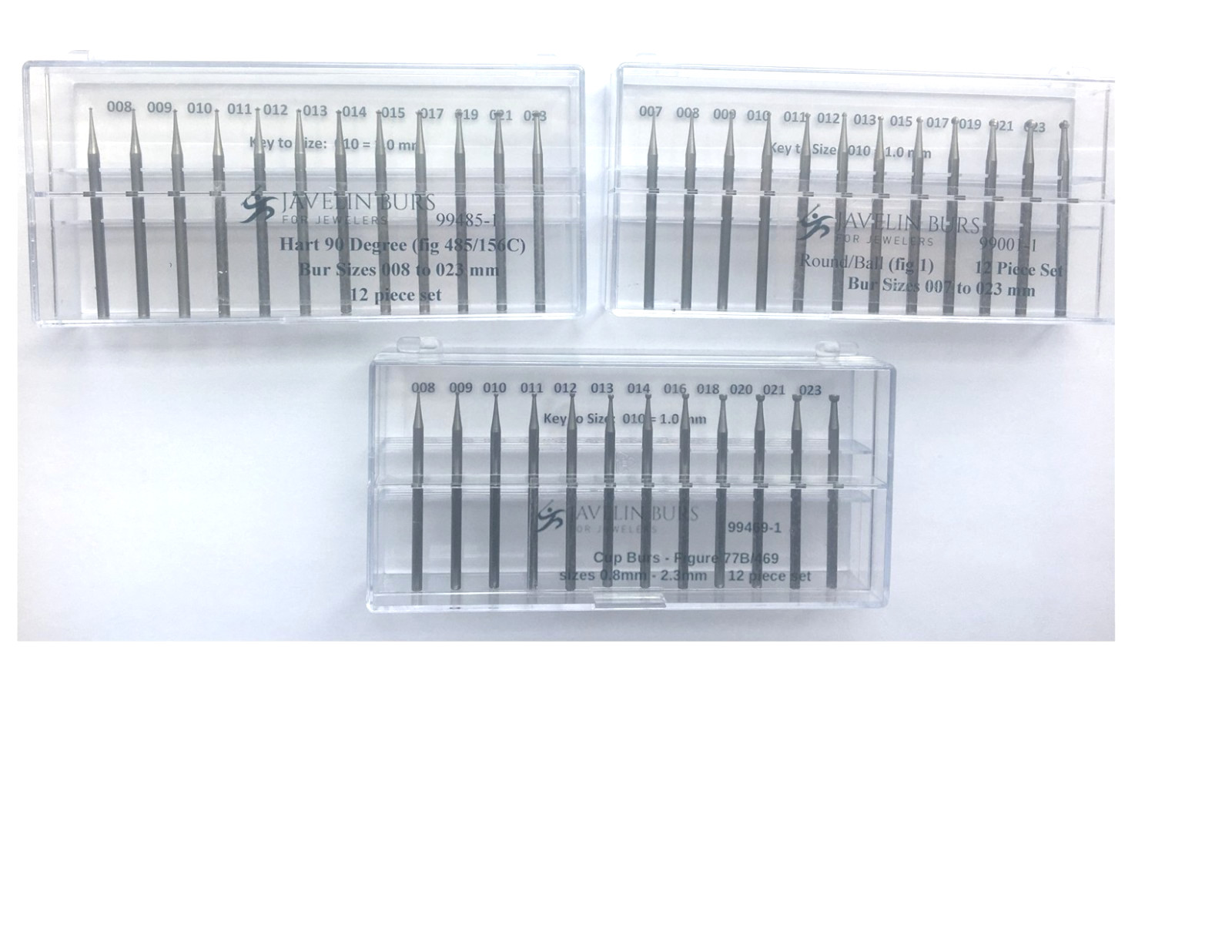 3 JEWELERS SETS; HART 90 DEG, ROUND. CUP 12 BURS PER SET. JEWELRY MFGR/DESIGN