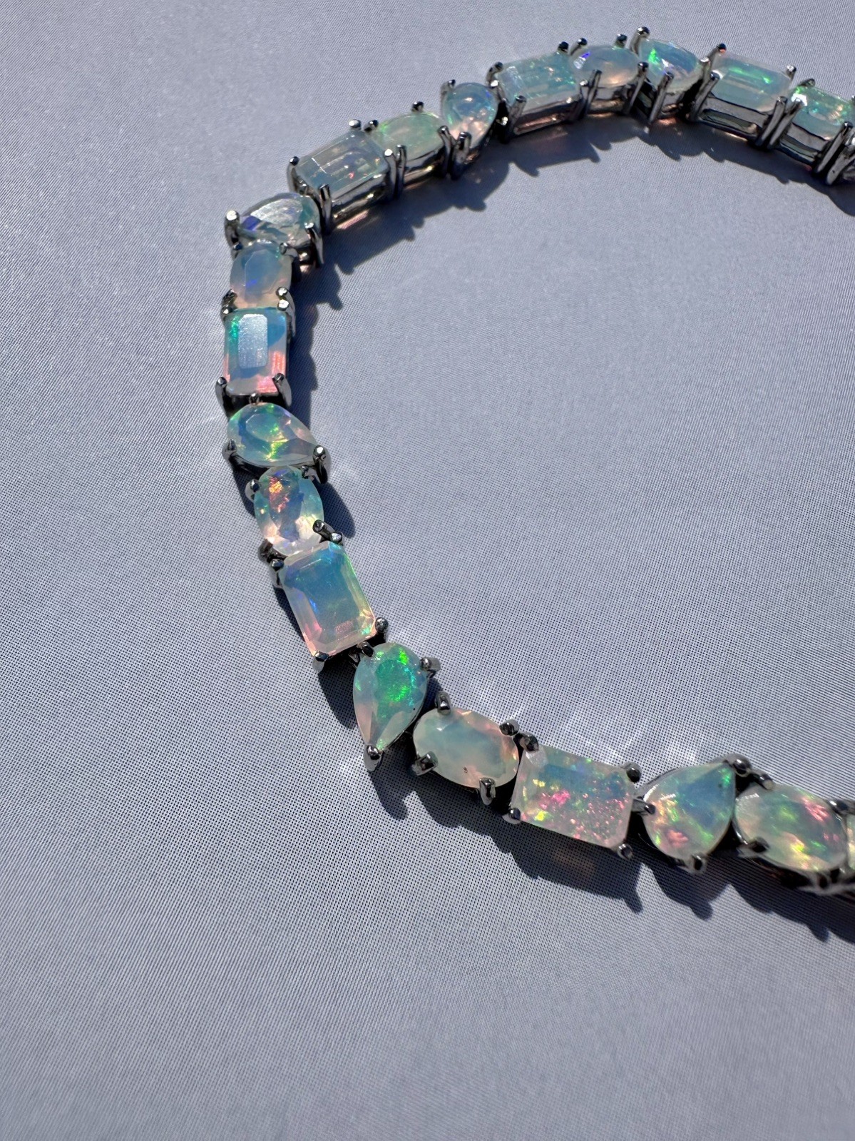 Stunning Genuine Opal Bracelet In Sterling Silver
