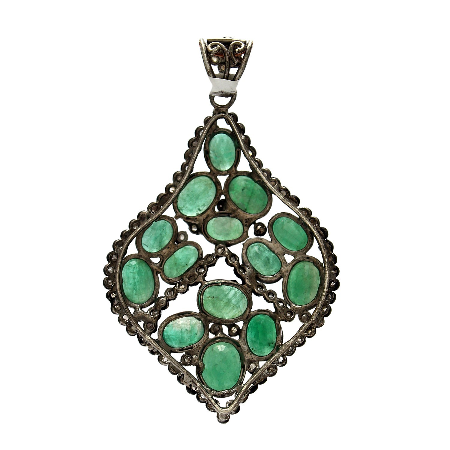 Natural Emerald & Rose Cut Diamond Pendant 925 Sterling Silver Handmade Gift