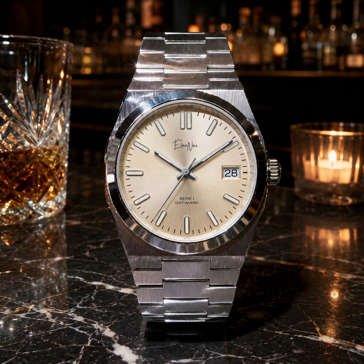 Élan Noir Série I Men’s Automatic Watch 39mm Champagne Dial Steel NH35 Custom