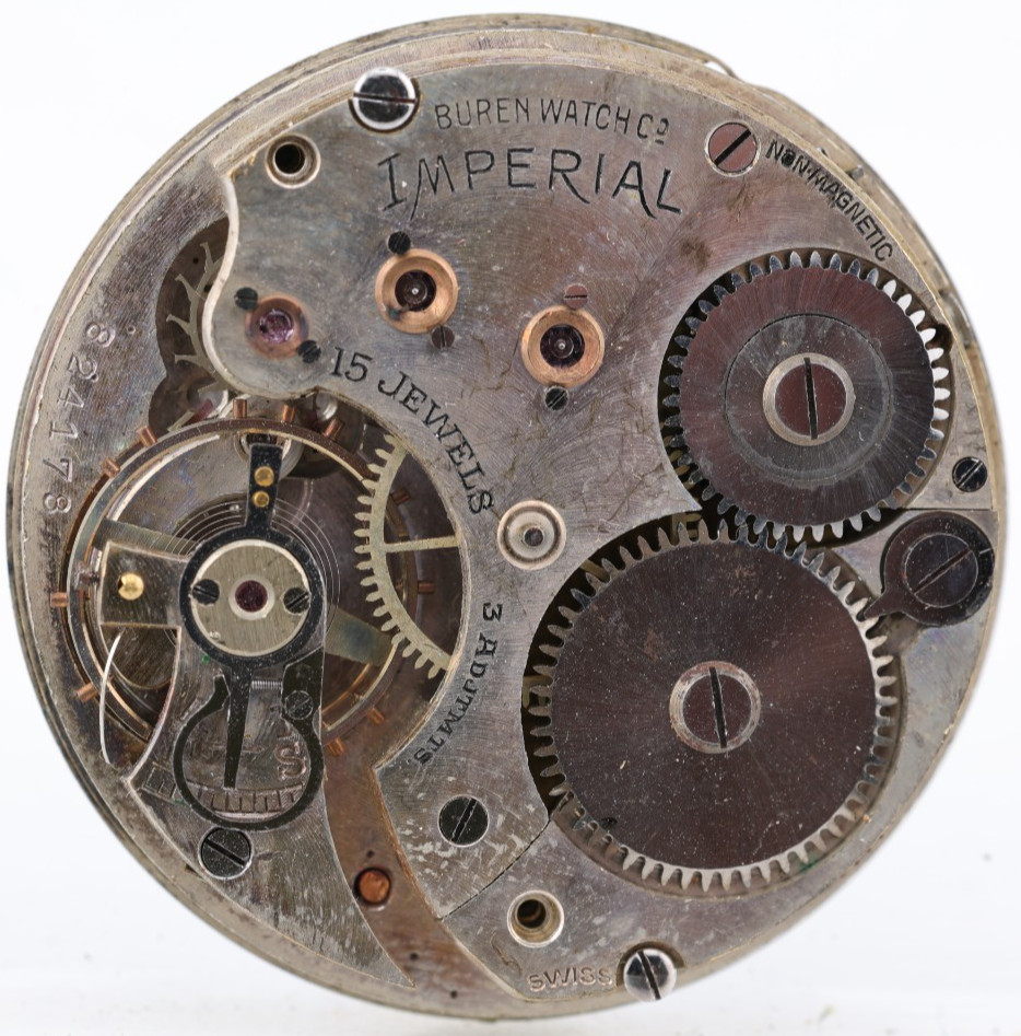 IMPERIAL BUREN SWISS 15j POCKET WATCH MOVEMENT, 824178, 39.7mm, FOR REPAIR (GI)