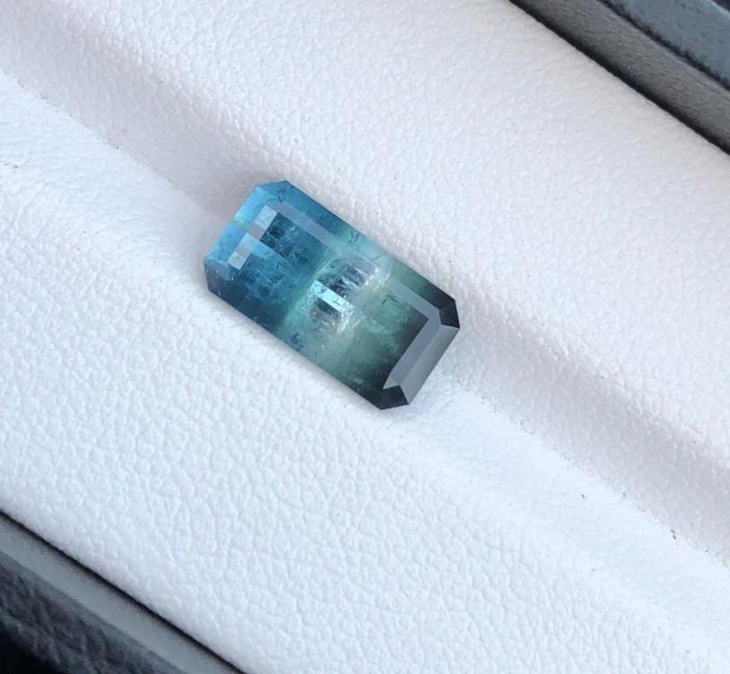 Natural Tri Color Tourmaline Emerald cut Faceted , 3.2 Carats 12.3mm x 6.5mm x4