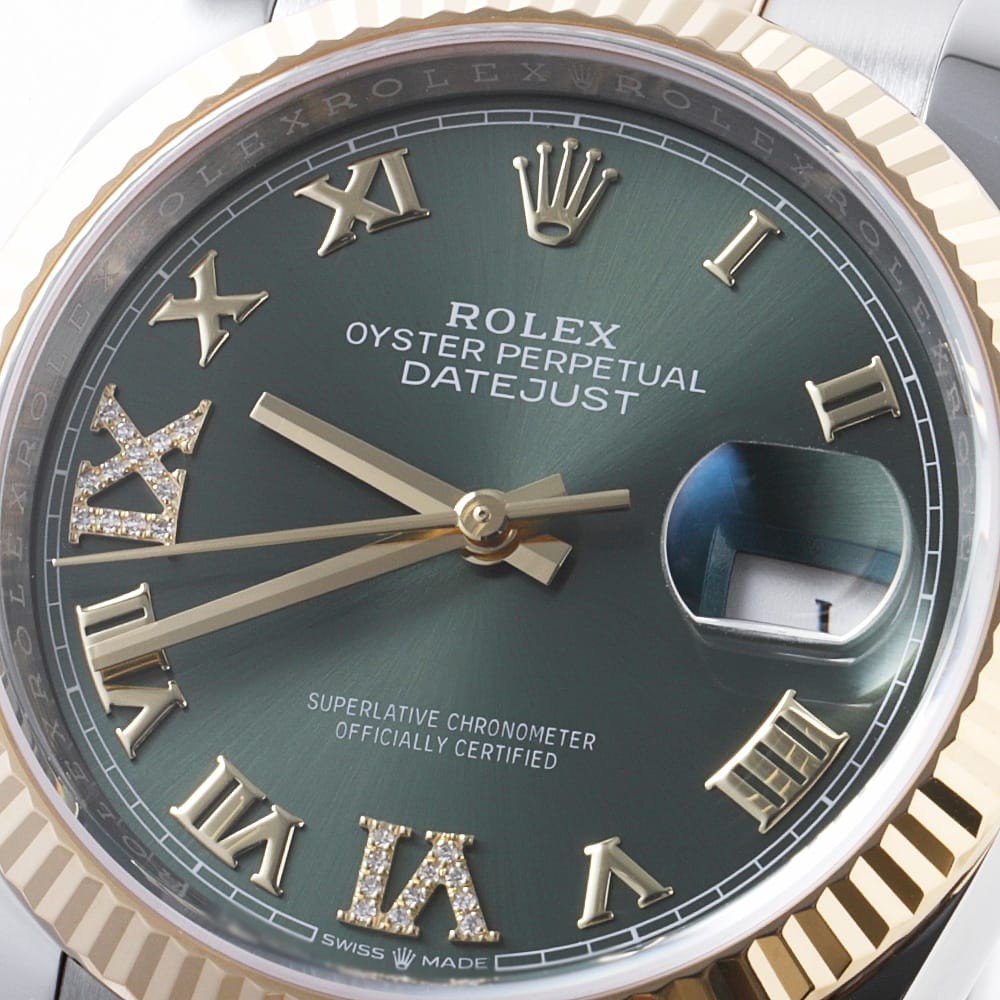 ROLEX Datejust 36 VI/IX Diamond 126233 Olive green 3 row oyster bracelet Ran…