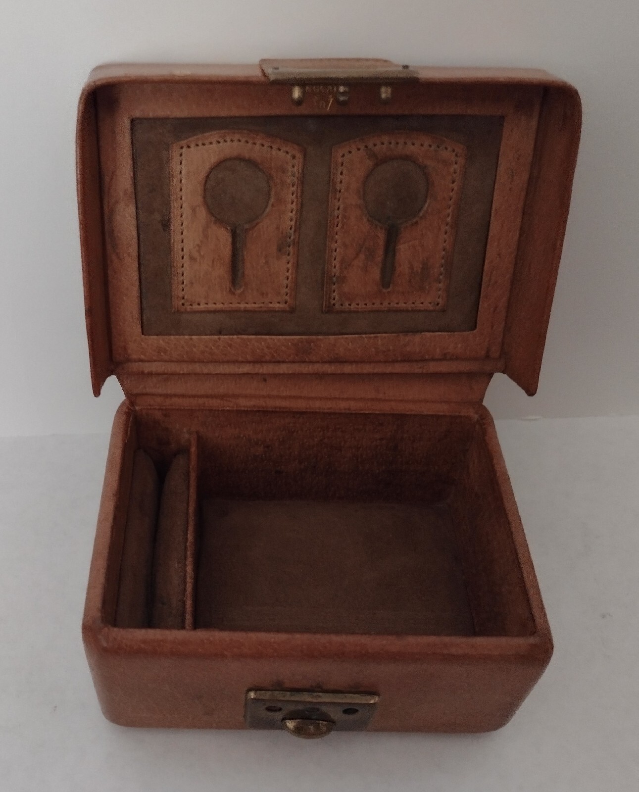 Vintage England Leather Tie-tack Ring Cufflink Money Box Case