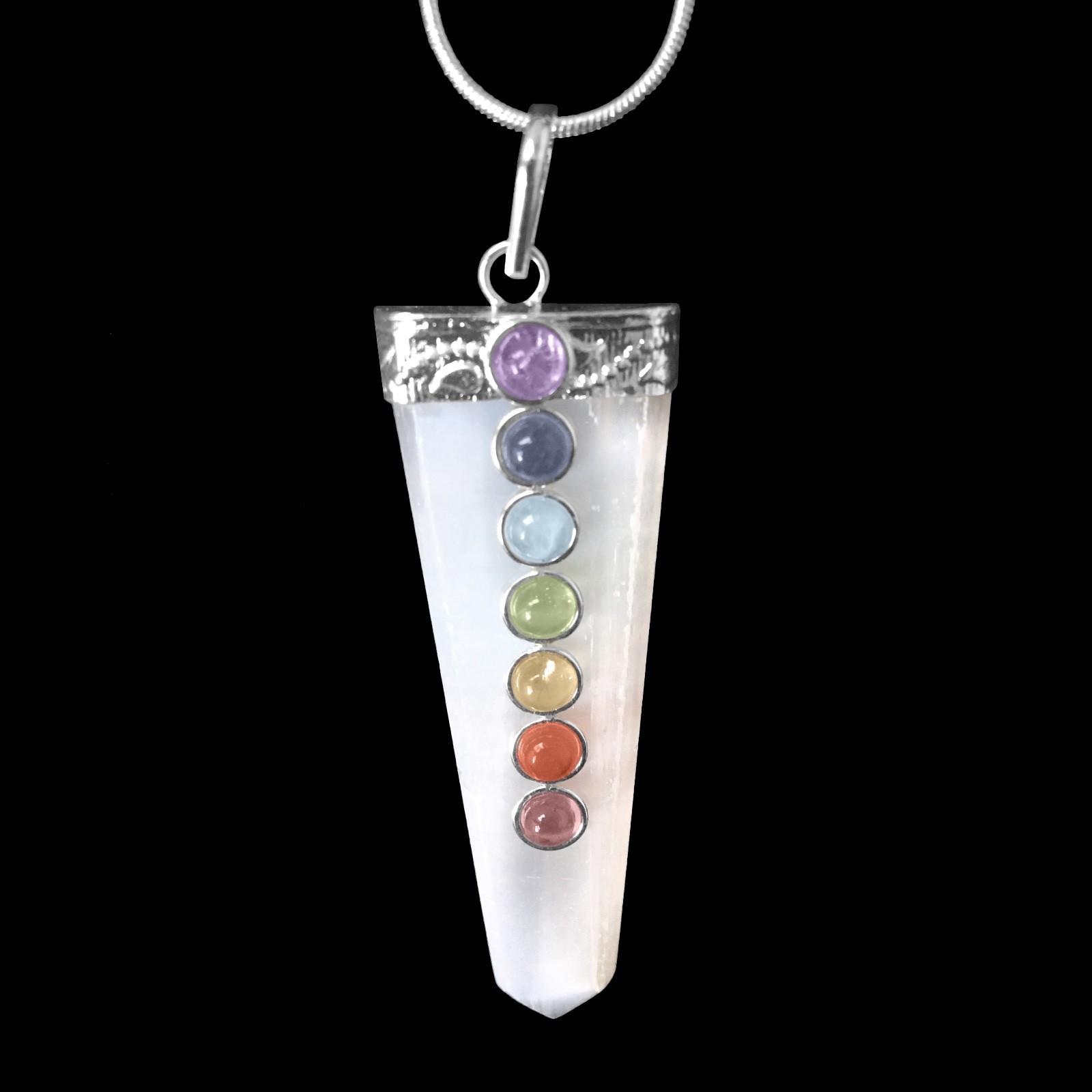 Natural Selenite Crystal Chakra Pendant Sterling Silver Necklace HANDMADE charge