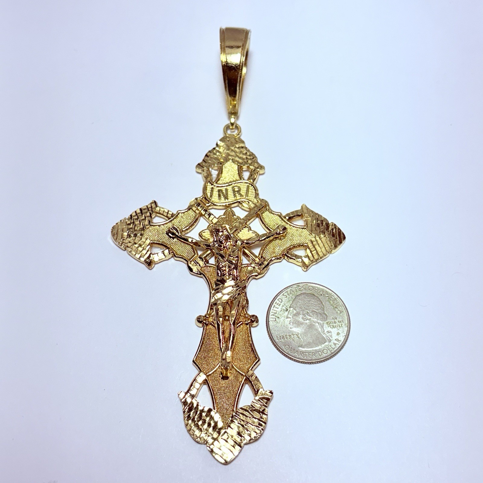 Italy Sterling Vermeil Cross Pendant 14mm 30″ Milano Figarope Necklace 396g