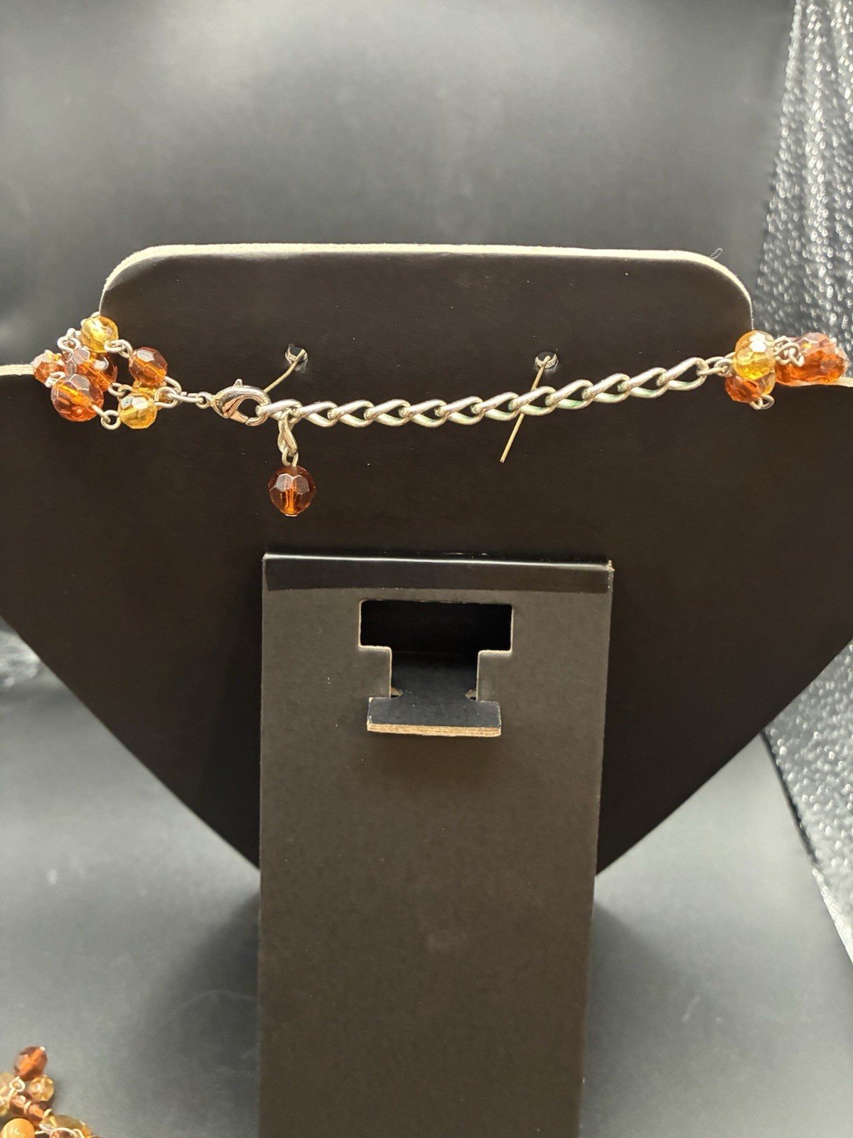 Amber Tone Brown Orange Baroque Bead Adjustable Necklace Earrings Bracelet