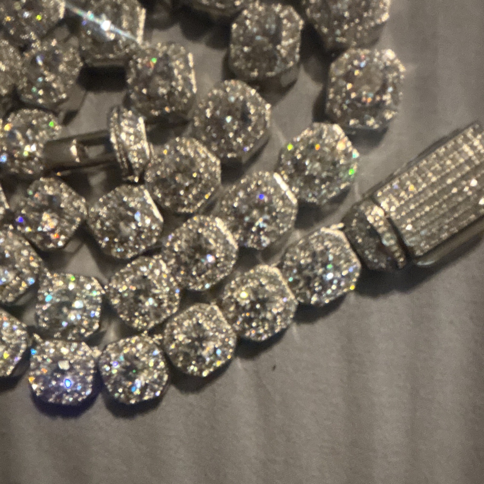 Silver Iced Out Tennis Chain Necklace Cushion Crystal White Box Clasp