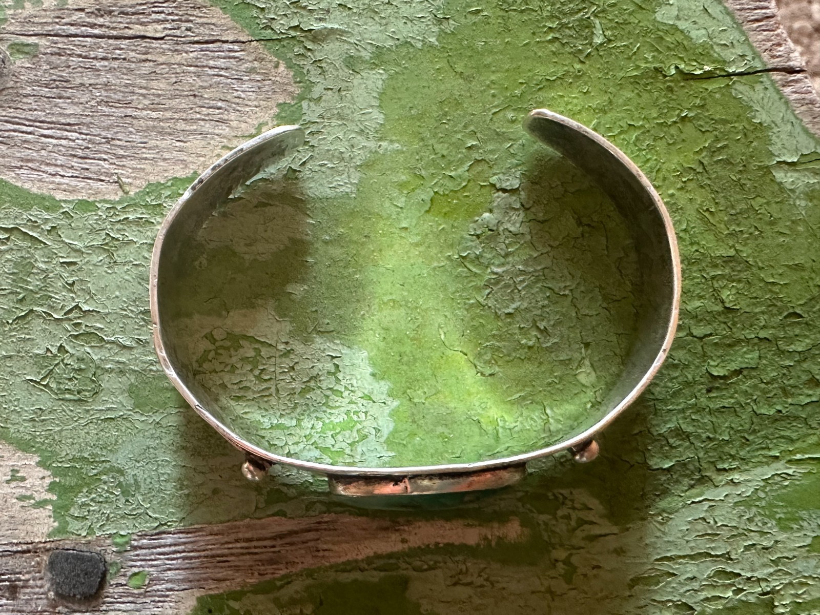 Fred Harvey Era Navajo Sterling Oval Turquoise Cab Stamped Cuff Bracelet 30s-40s