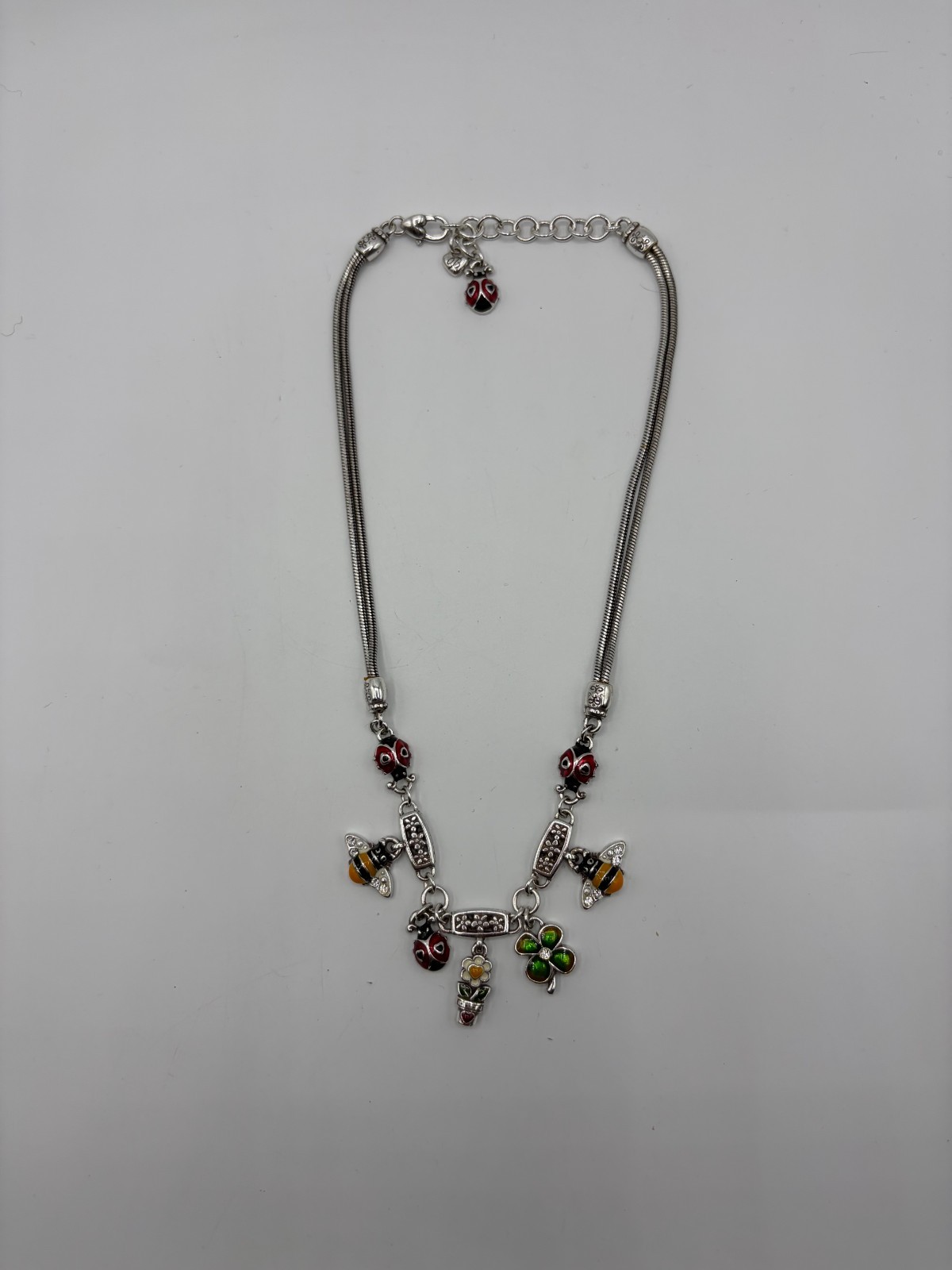 Retied Brighton Nature Charm Necklace Chocker with Ladybugs, Bees and Clover