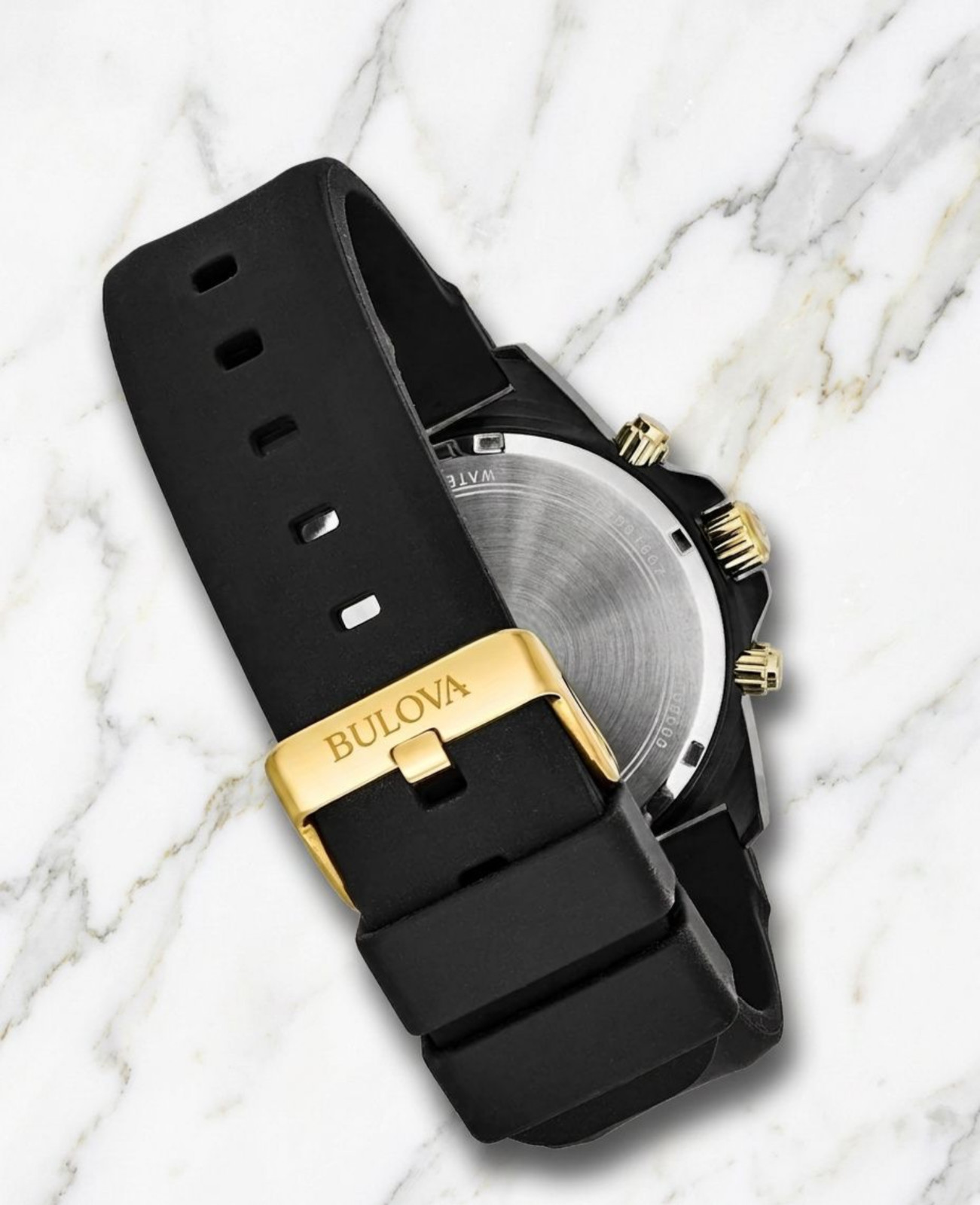 Men’s Bulova Luxury Business Quartz Black Gold Dial Strap Waterproof Wristwatch