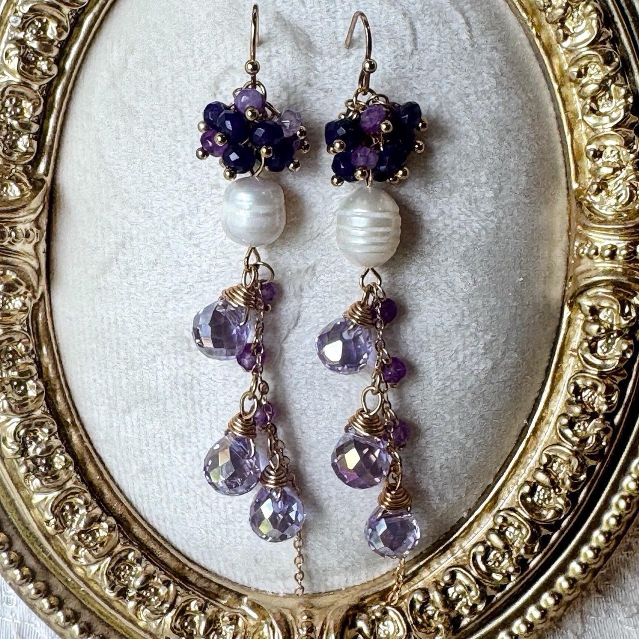 Lavander Crystal Pearl Drop Earrings