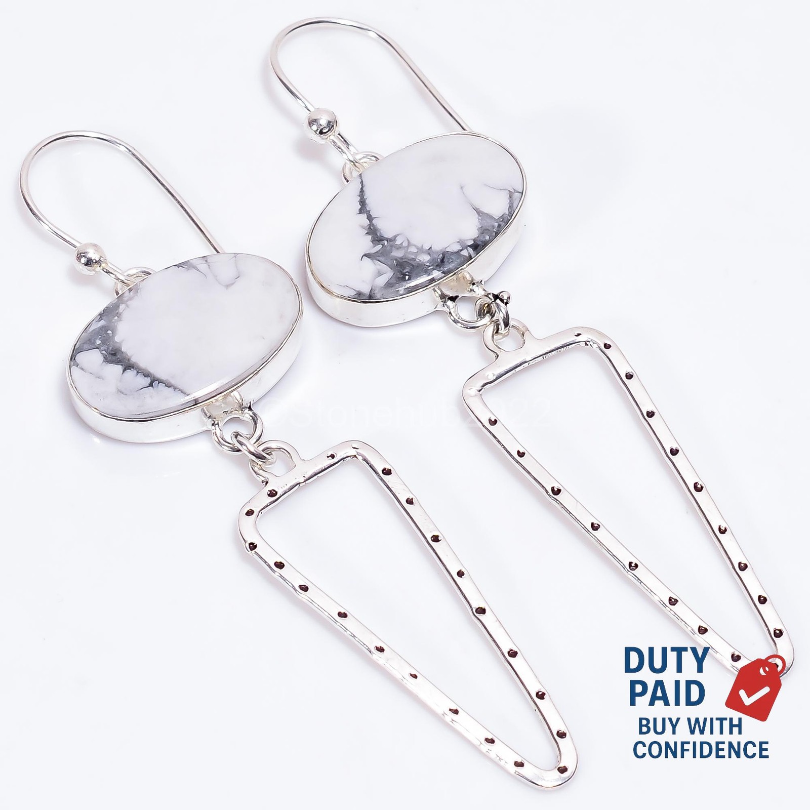 Howlite Sterling Silver Birthday Dangle Crown Chakra Engagement Earrings Jewelry
